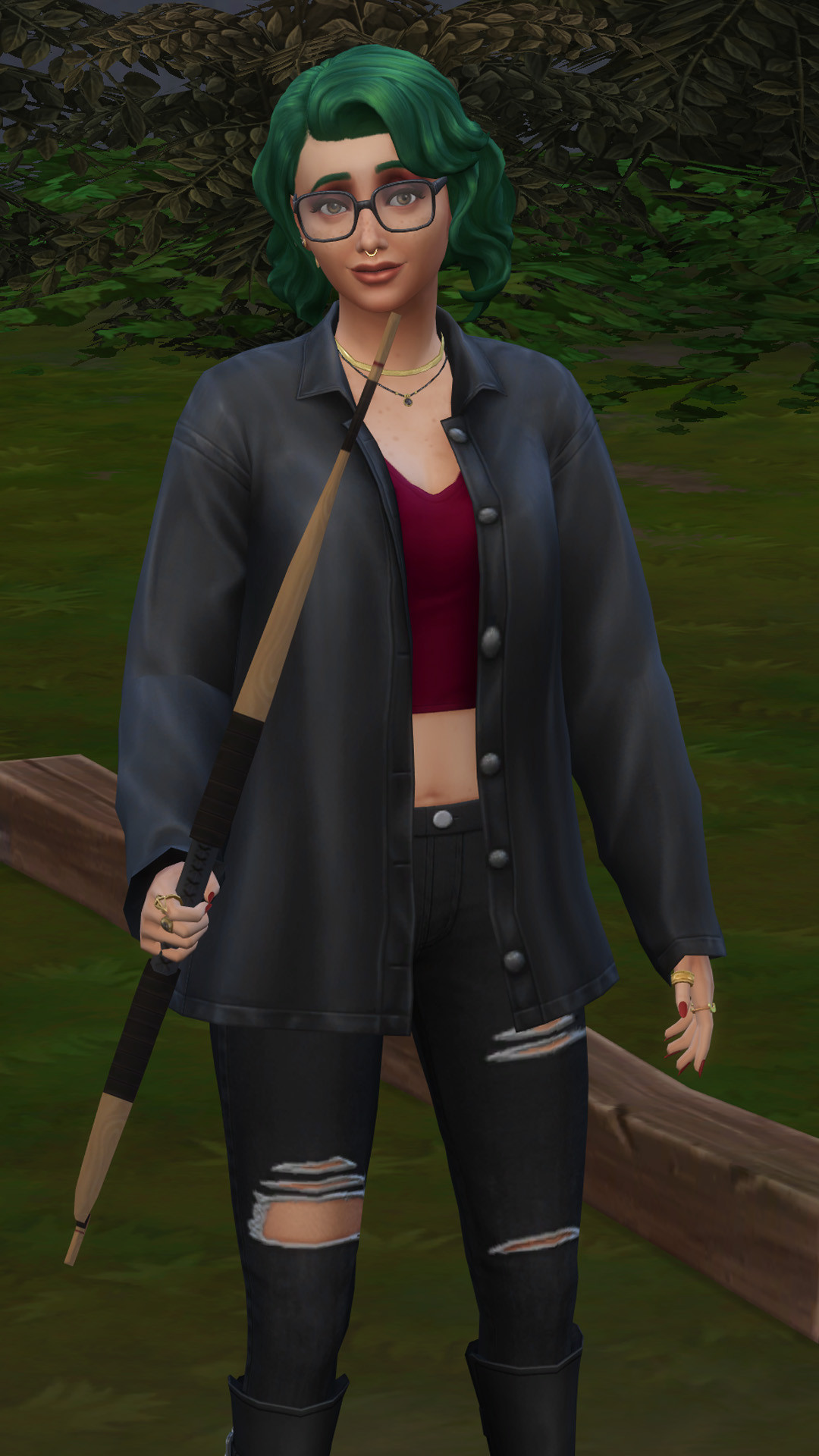 Сим из The Sims 4 Adventure Awaits с луком и стрелой