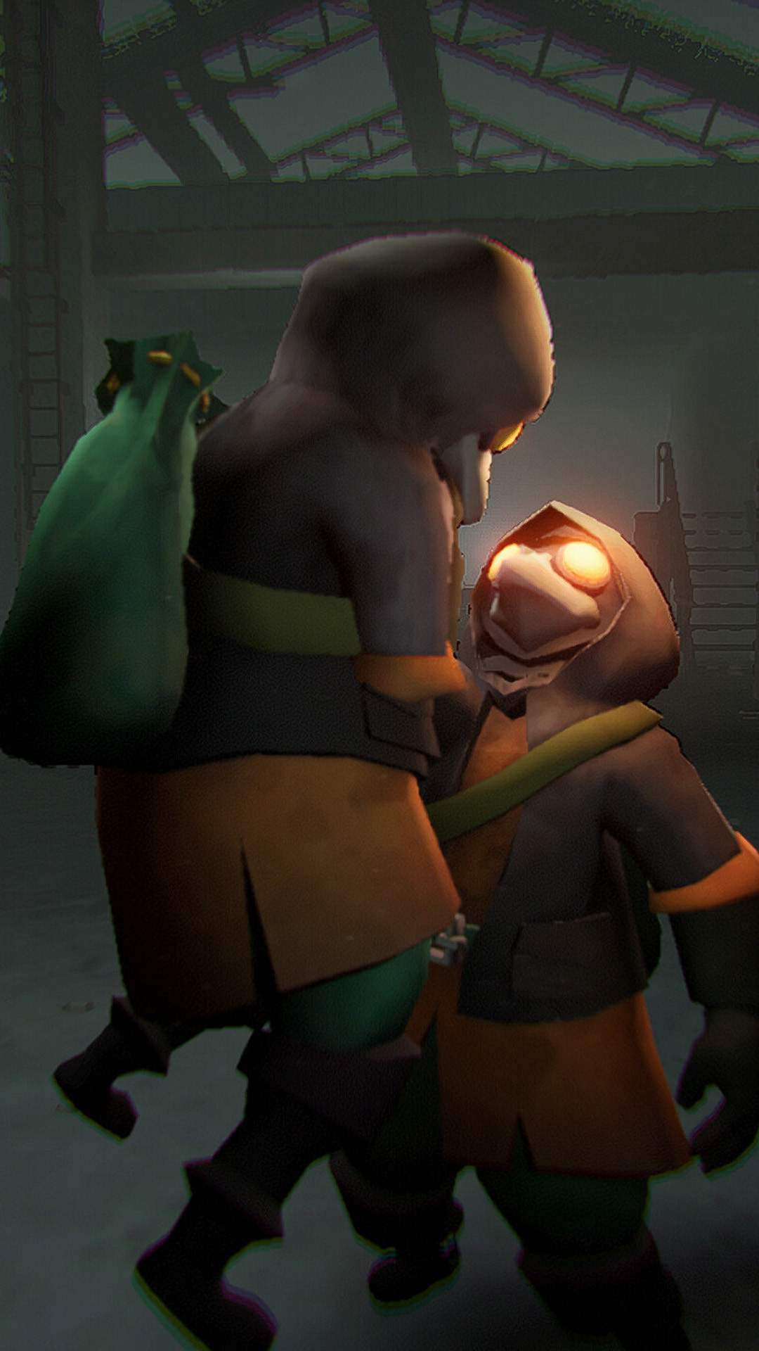 Персонаж Mimesis держит другого за шею, глаза светятся