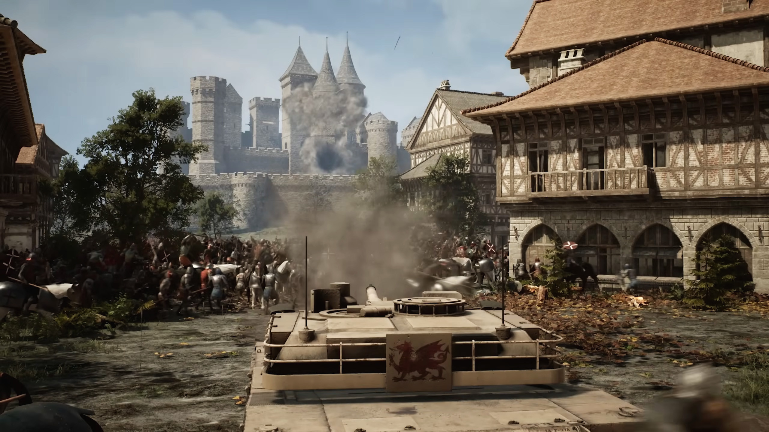 Kingmakers — современный танк открывает огонь по средневековой деревне