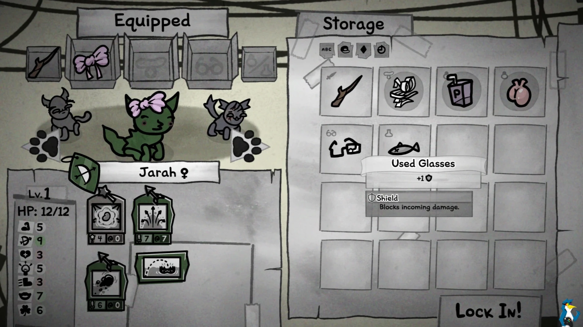 Интерфейс инвентаря и предметов в Mewgenics