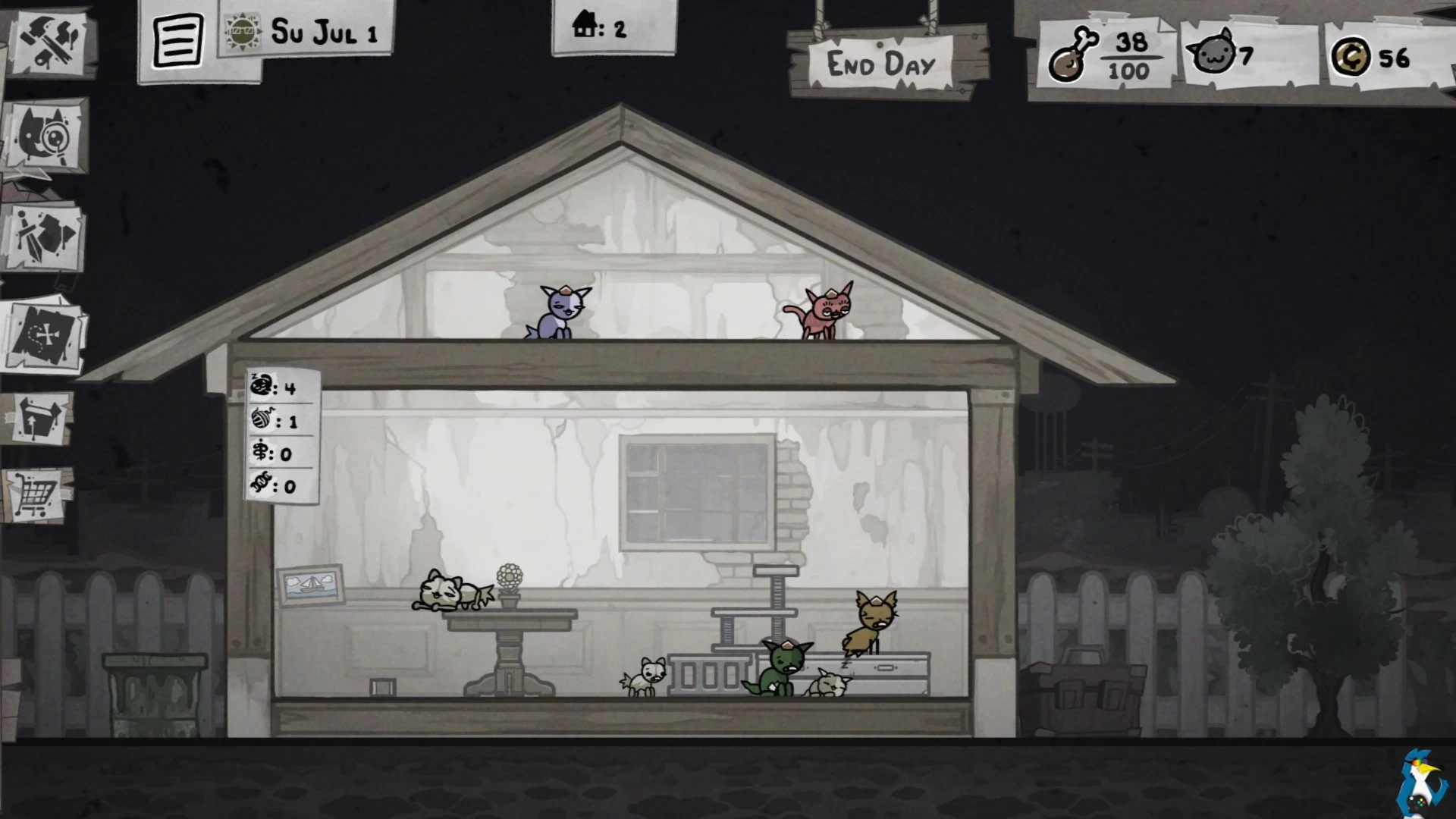 Интерьер дома игрока с котами в Mewgenics