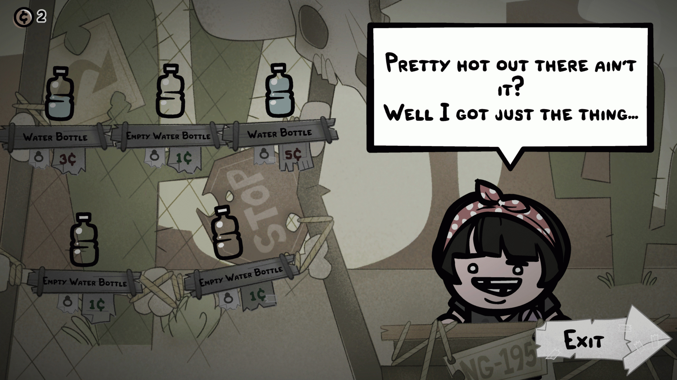 Mewgenics Desert Heat Wave: бутылки с водой у торговца.