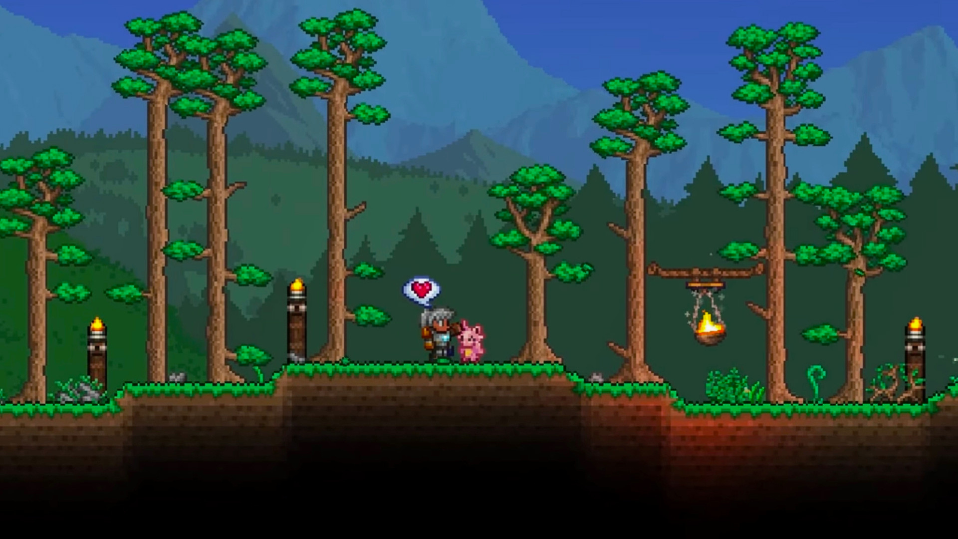 Игрок гладит Каттиву в Terraria