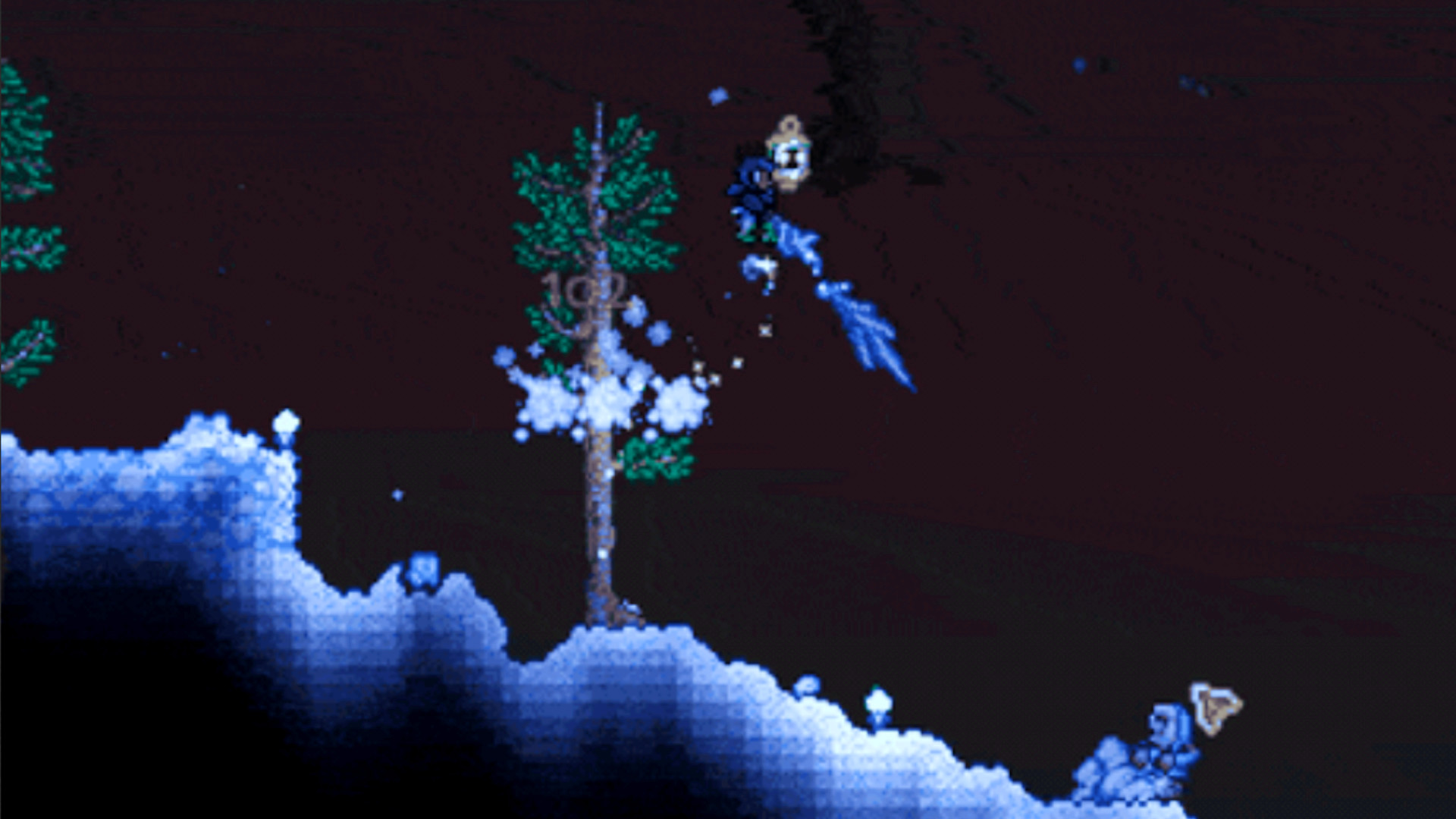 Terraria State of the Game за июнь 2026 – игрок выпускает крупные ледяные осколки в замерзшего зомби.
