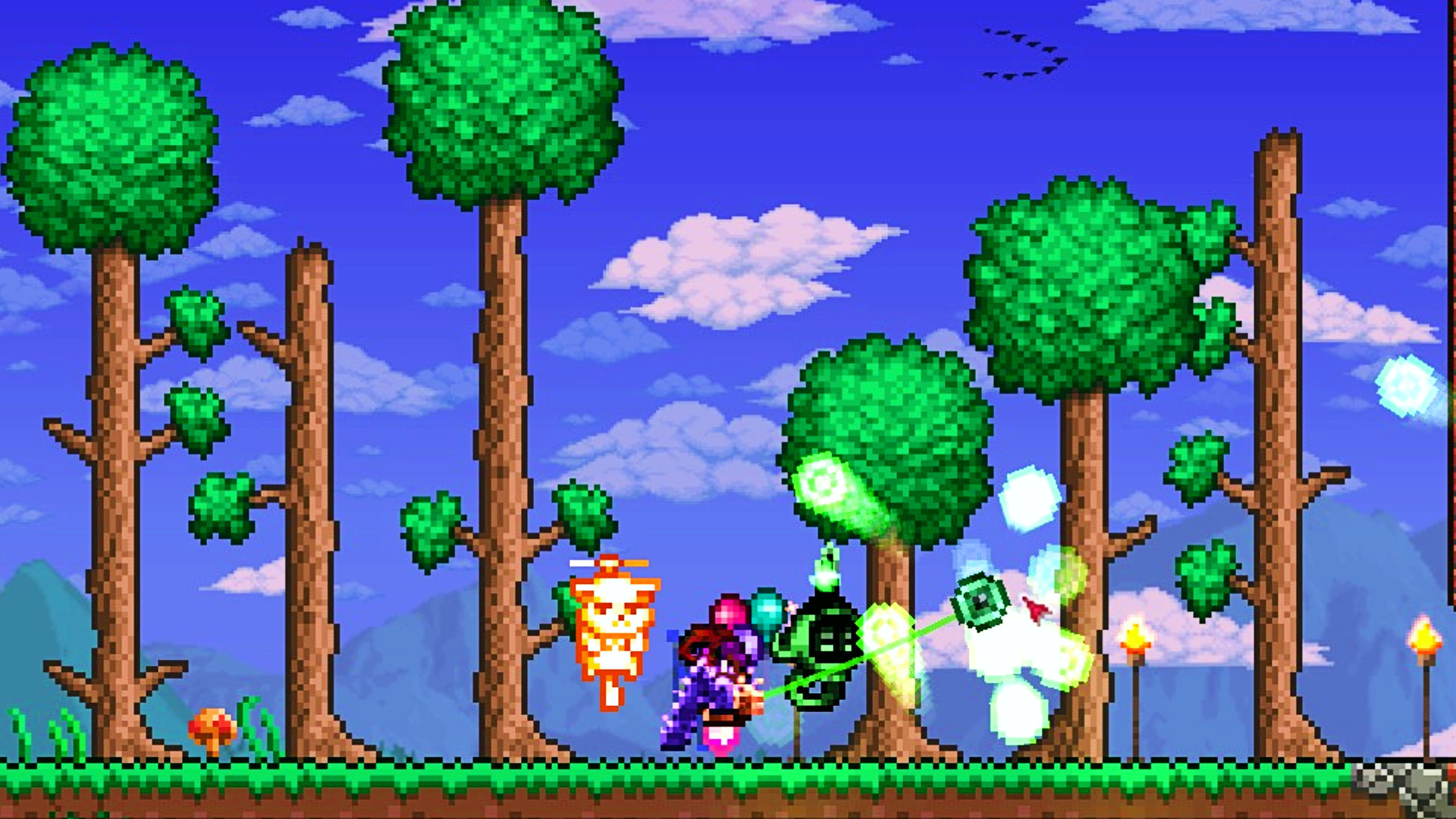 Обновление Terraria 1.4.5.7 – игрок использует йо-йо Лунного повелителя, Террариец.