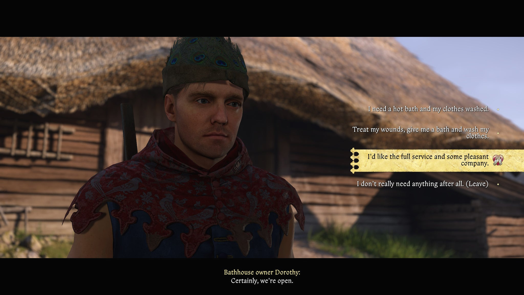 Генри собирается выбрать услугу в купальне в Kingdom Come: Deliverance 2.