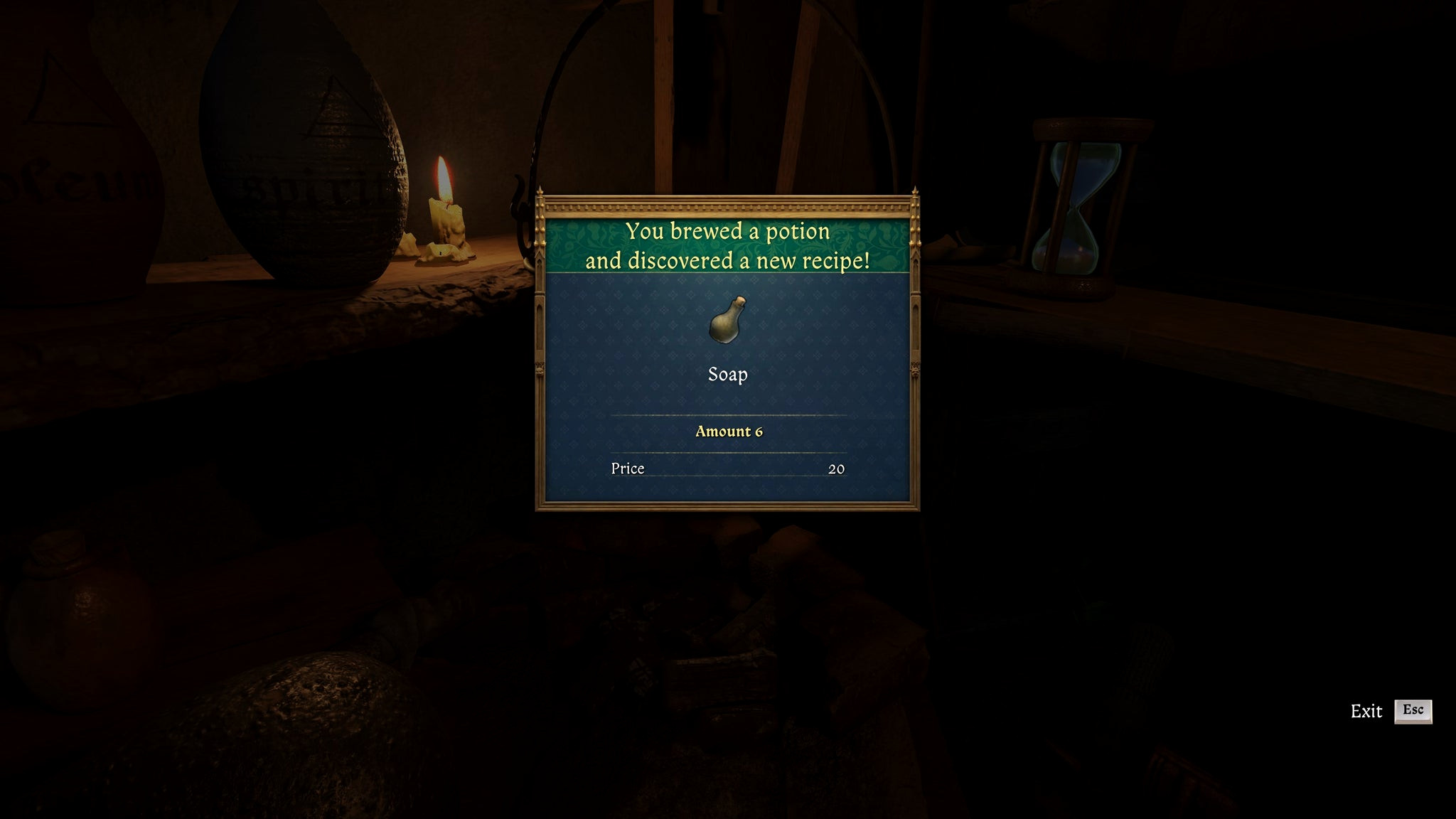 Игрок в Kingdom Come: Deliverance 2 успешно варит зелье и изучает новый рецепт.
