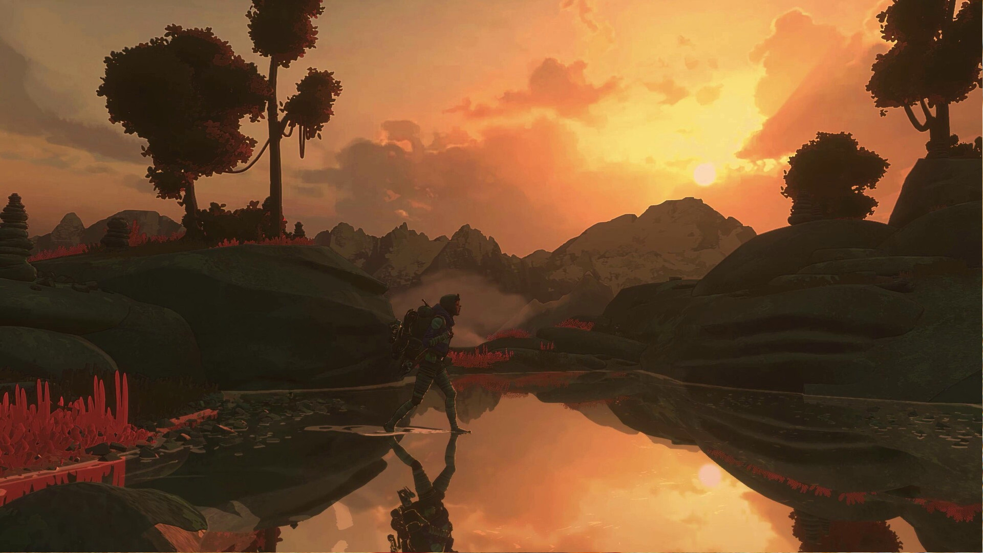 Cairn разошлась тиражом 100 000 копий за 24 часа — Аава идёт по мокрой каменистой тропе.