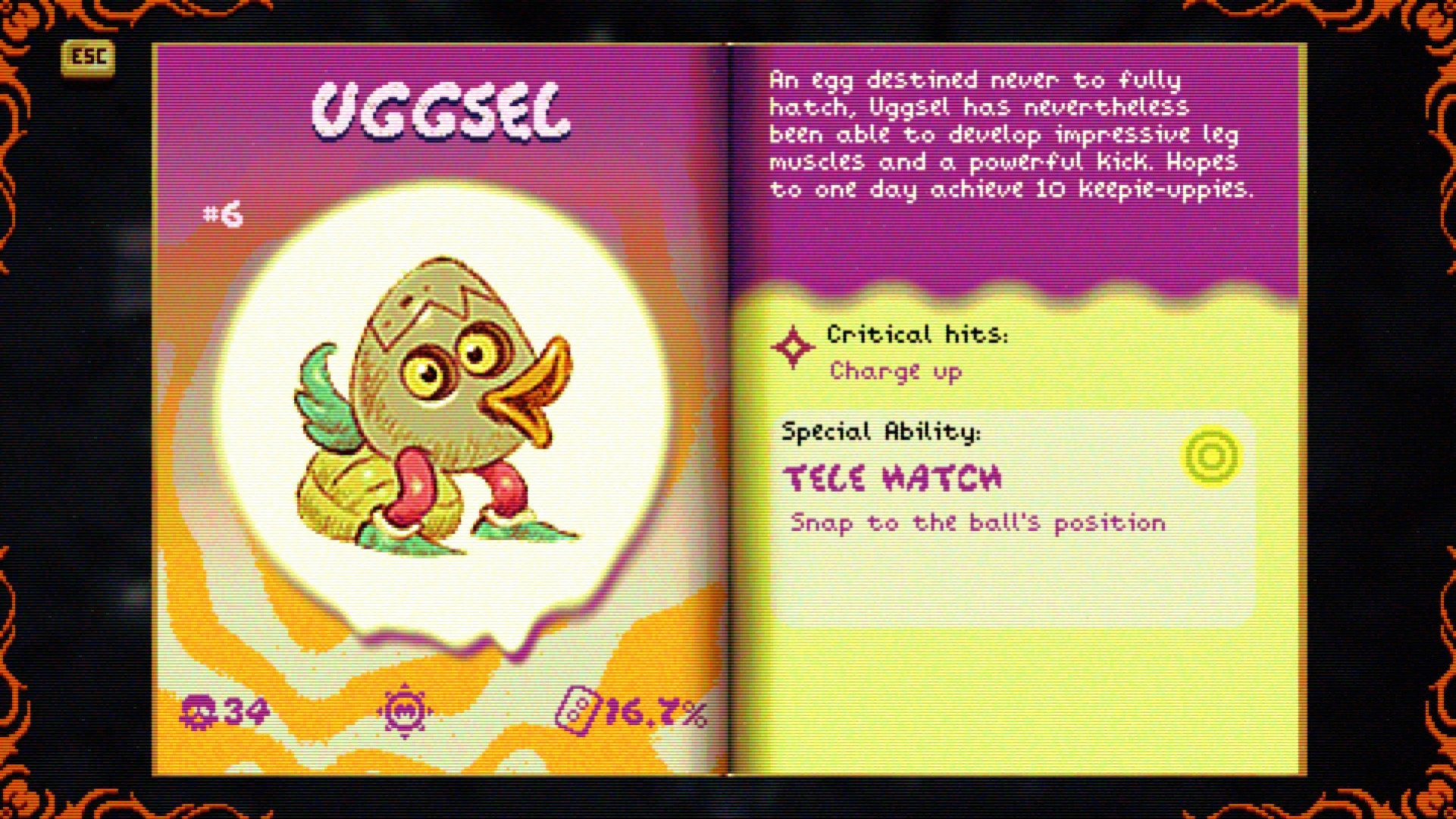 Страница бестиария с половинкой яйца по имени Uggsel в Morsels.