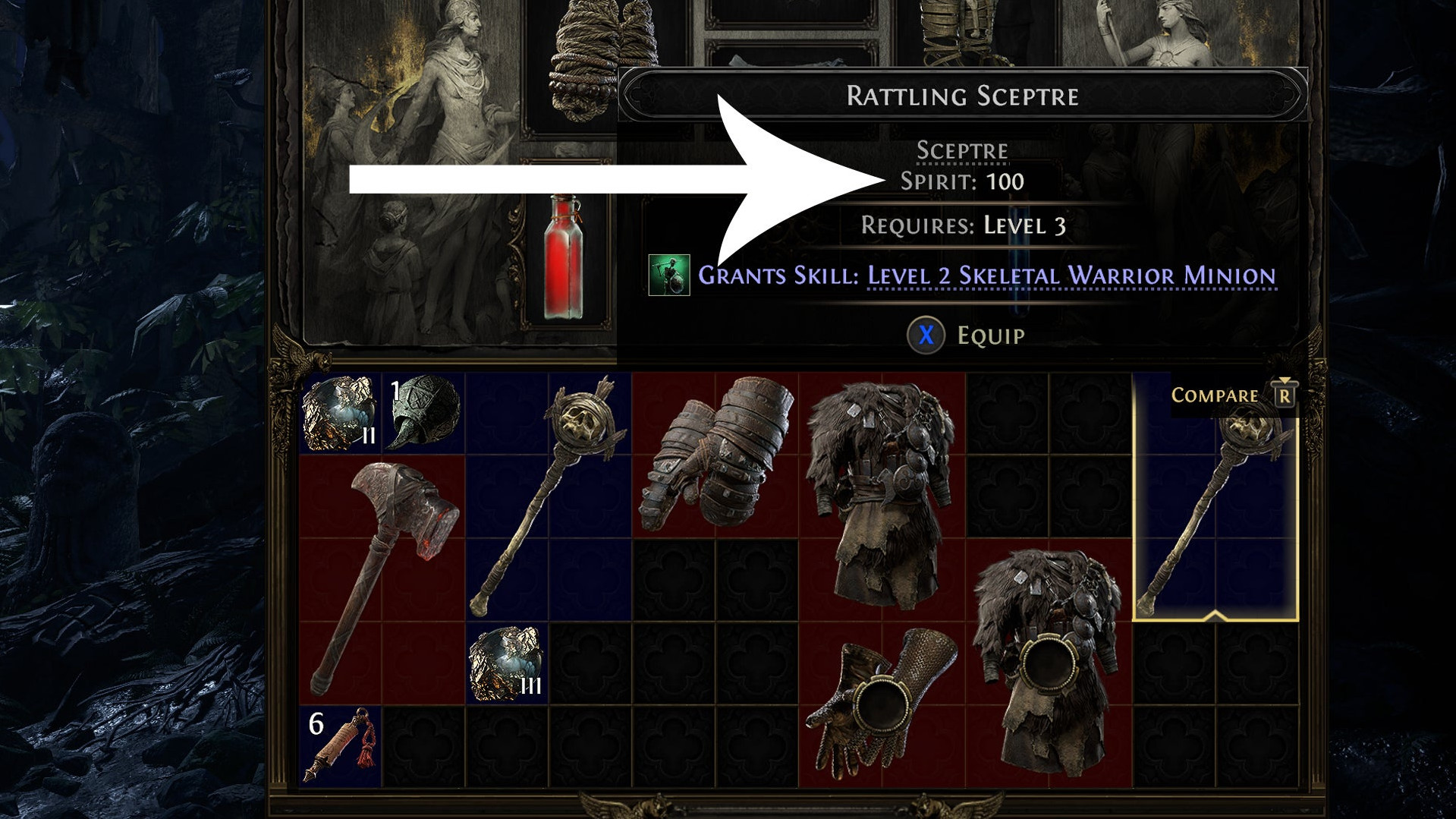 Скипетр с параметром «дух» в Path of Exile 2.