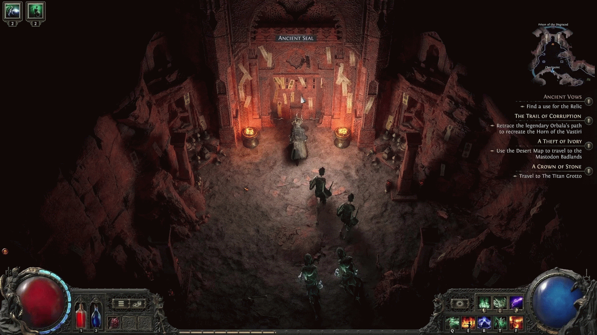 Персонаж стоит перед Древней печатью в Path of Exile 2.