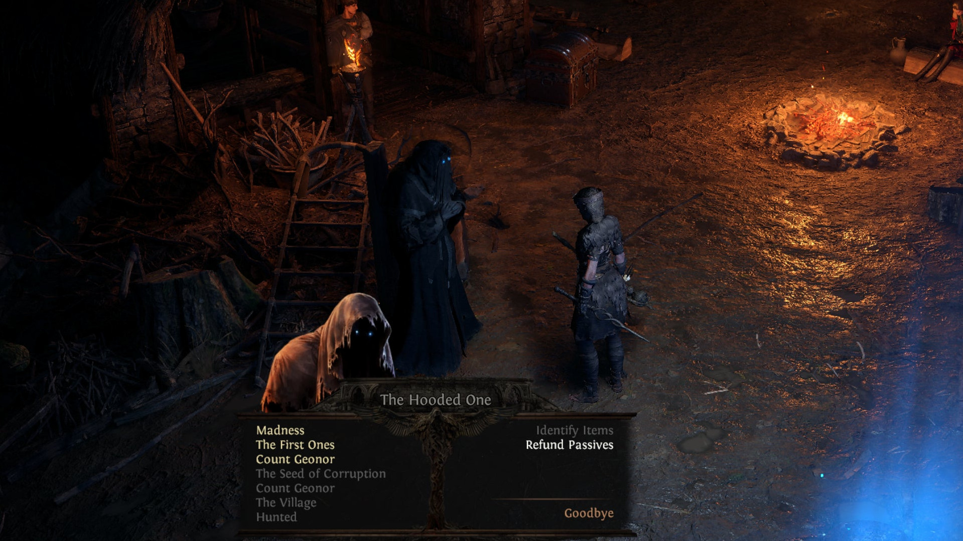 Разговор со Скрытным в Path of Exile 2 перед выбором опции «Сброс умений».