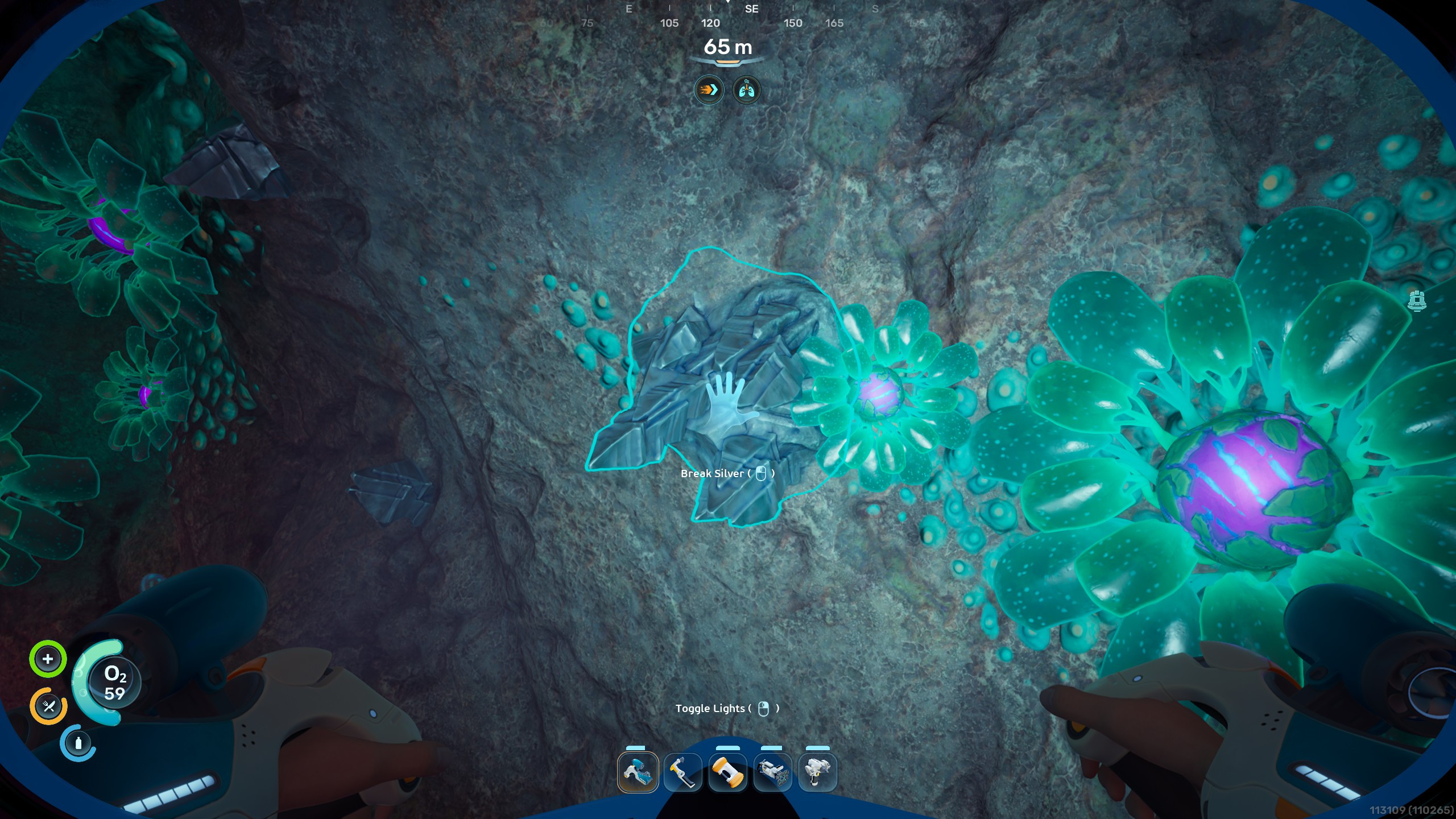 Серебро в Subnautica 2 со значком взаимодействия