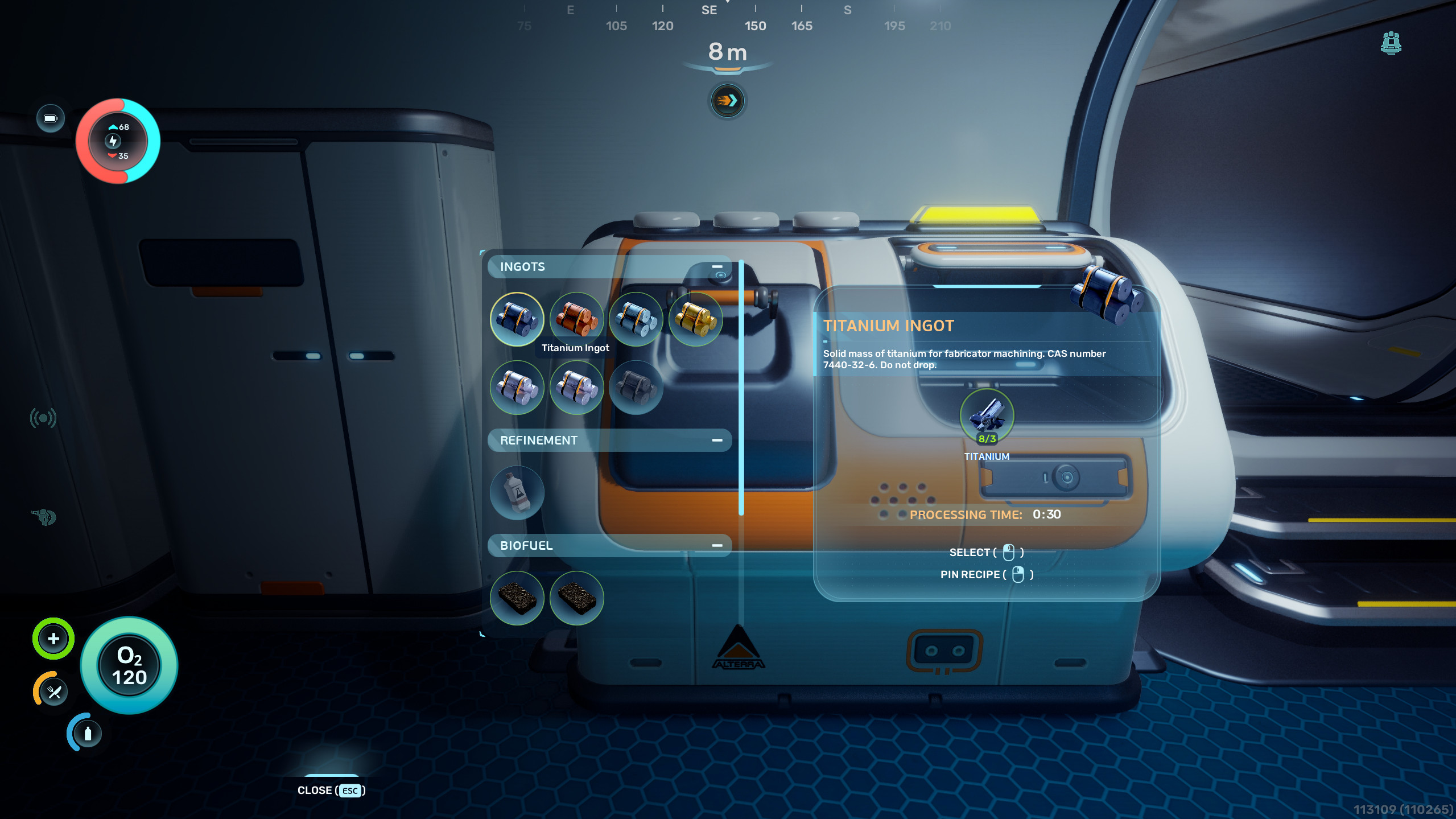 Subnautica 2 Титановые слитки: игрок взаимодействует с Процессором внутри своей базы, чтобы производить слитки и другие предметы
