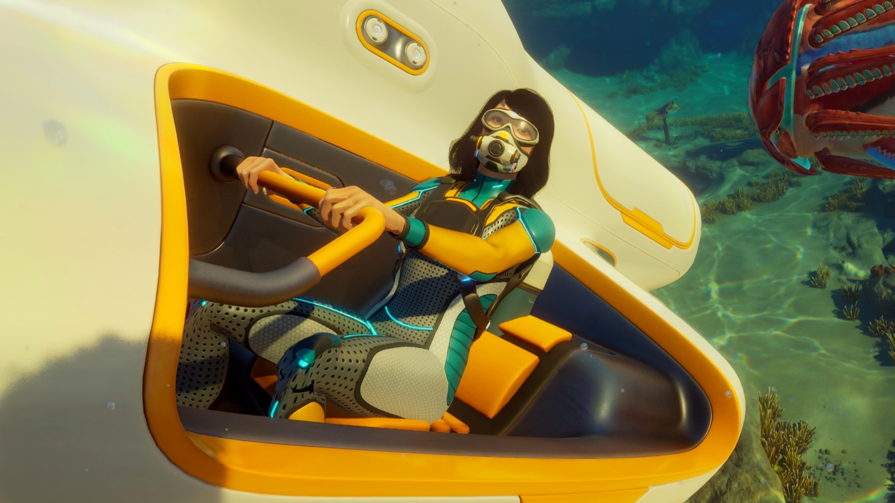 Subnautica 2 – женщина плывёт на «Головастике»