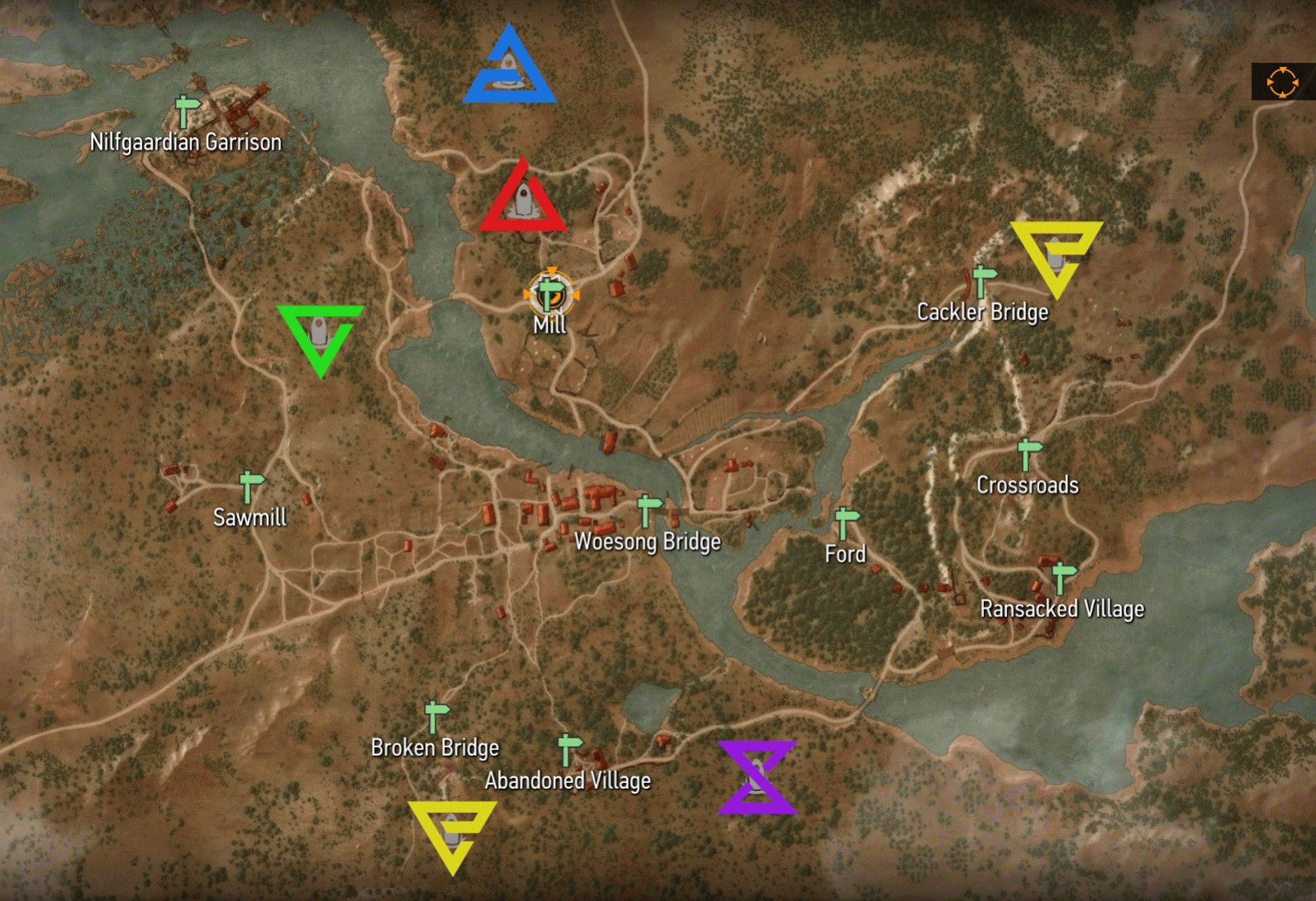 The Witcher 3 – карта Белого Сада с пометками мест силы, перечисленных ниже в тексте