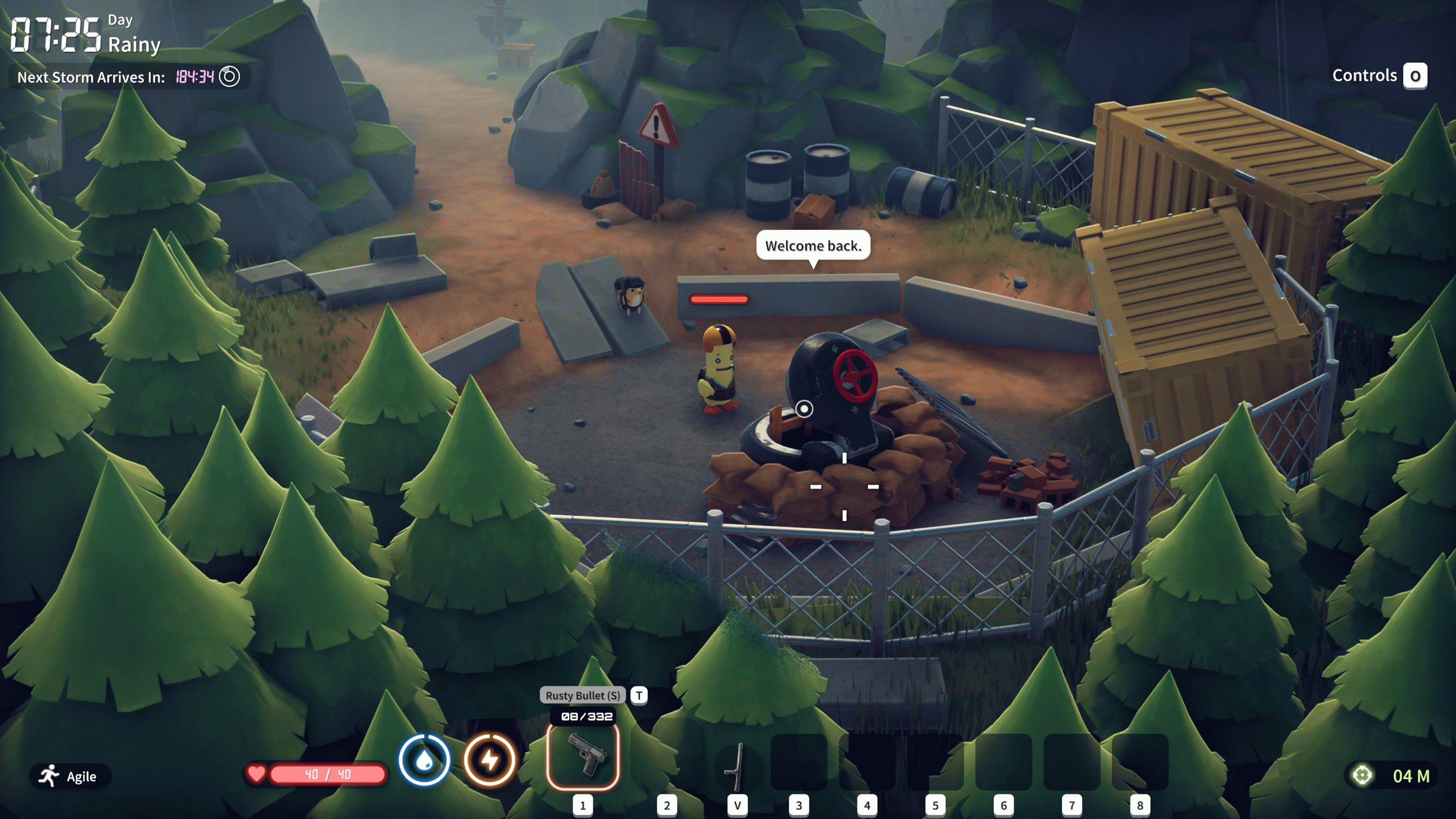 Escape From Duckov — утка-игрок стоит перед люком бункера, чтобы выйти с карты Нулевая точка