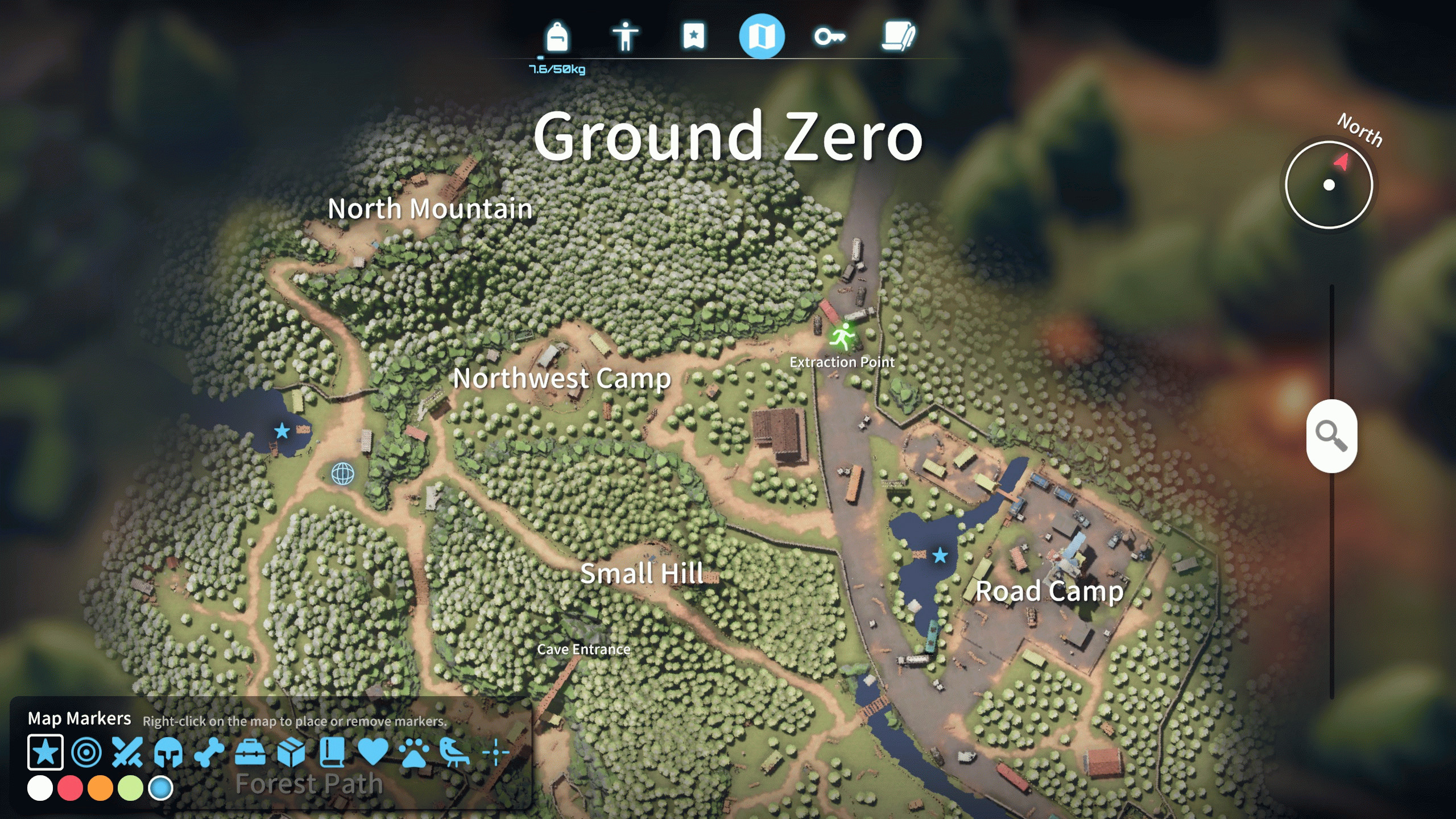 Escape From Duckov — карта Эпицентра с отмеченными двумя точками для рыбалки