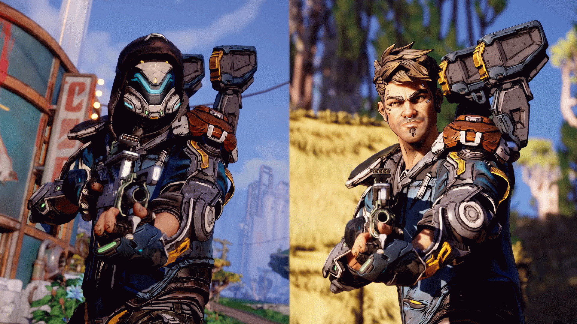 Дизайн Рафа в Borderlands 4 — начальный вид Экзо-Солдата с капюшоном и маской или без них.