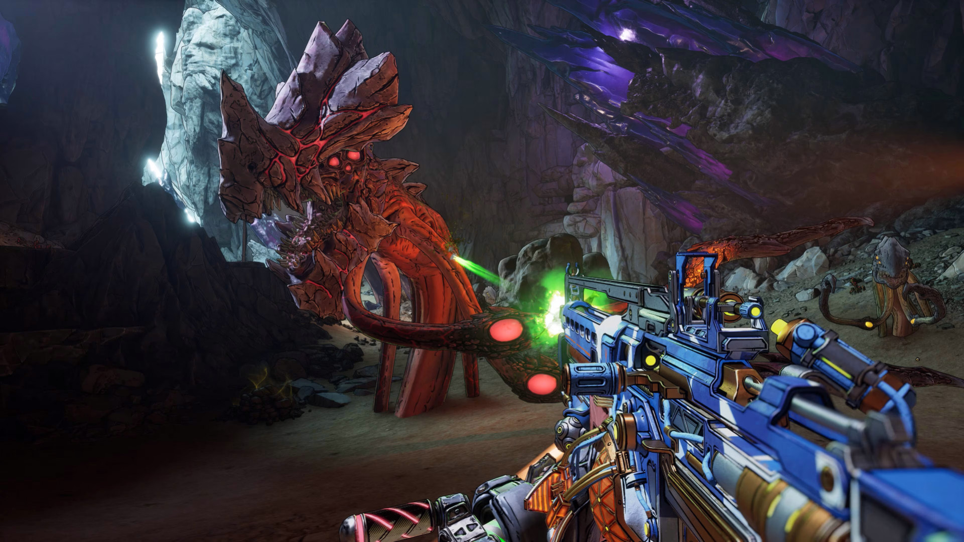 Borderlands 4 — игрок сражается с огромным существом.