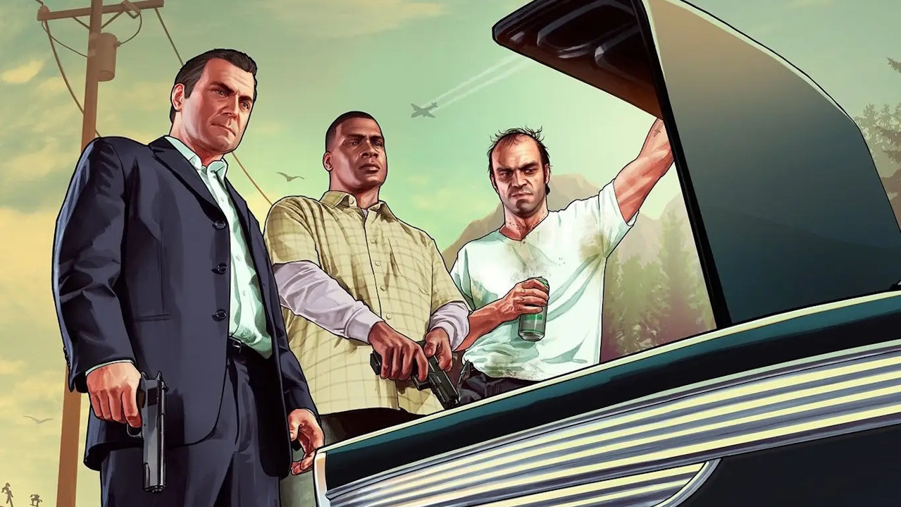 Читы GTA 5 – Майкл, Франклин и Тревор стоят у машины с открытым капотом