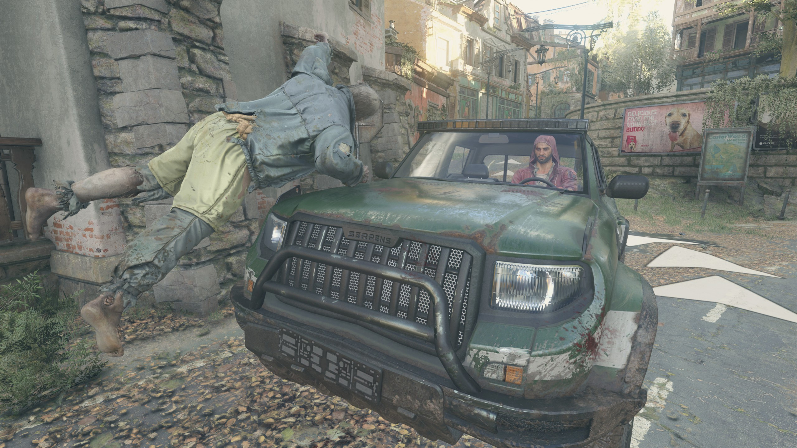 Машина сбивает зомби