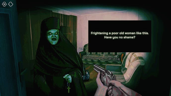 Монахине угрожают пистолетом в No, I'm Not a Human.