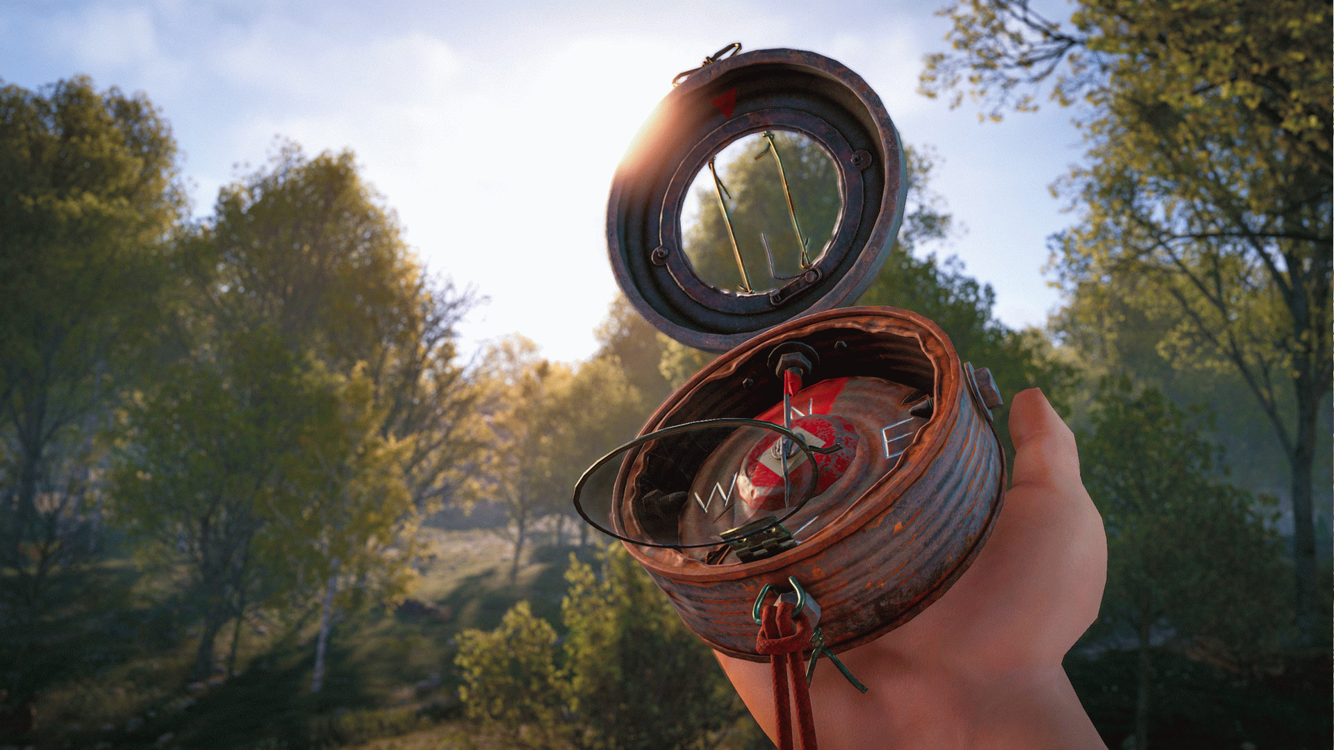 Rust August update - Игрок держит компас.