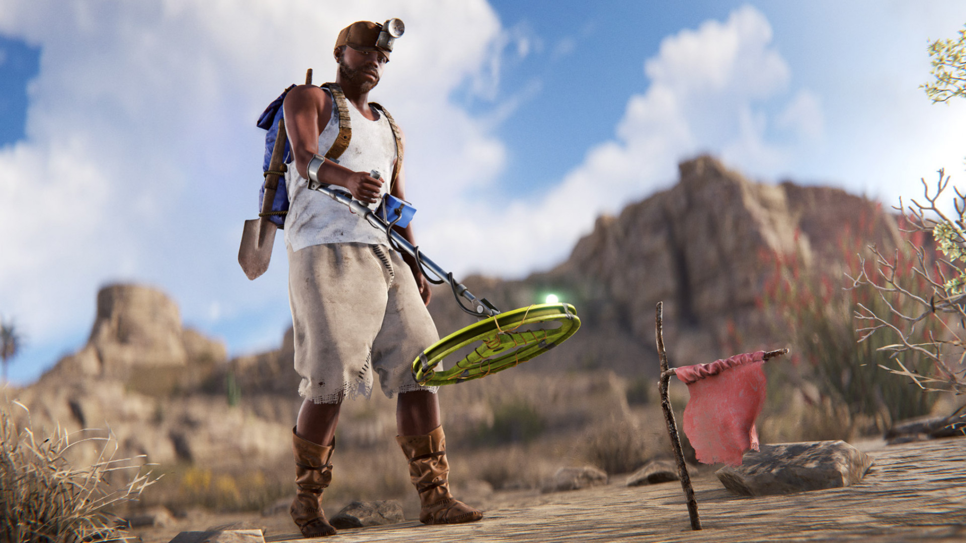 Rust August update - Мужчина использует металлоискатель.