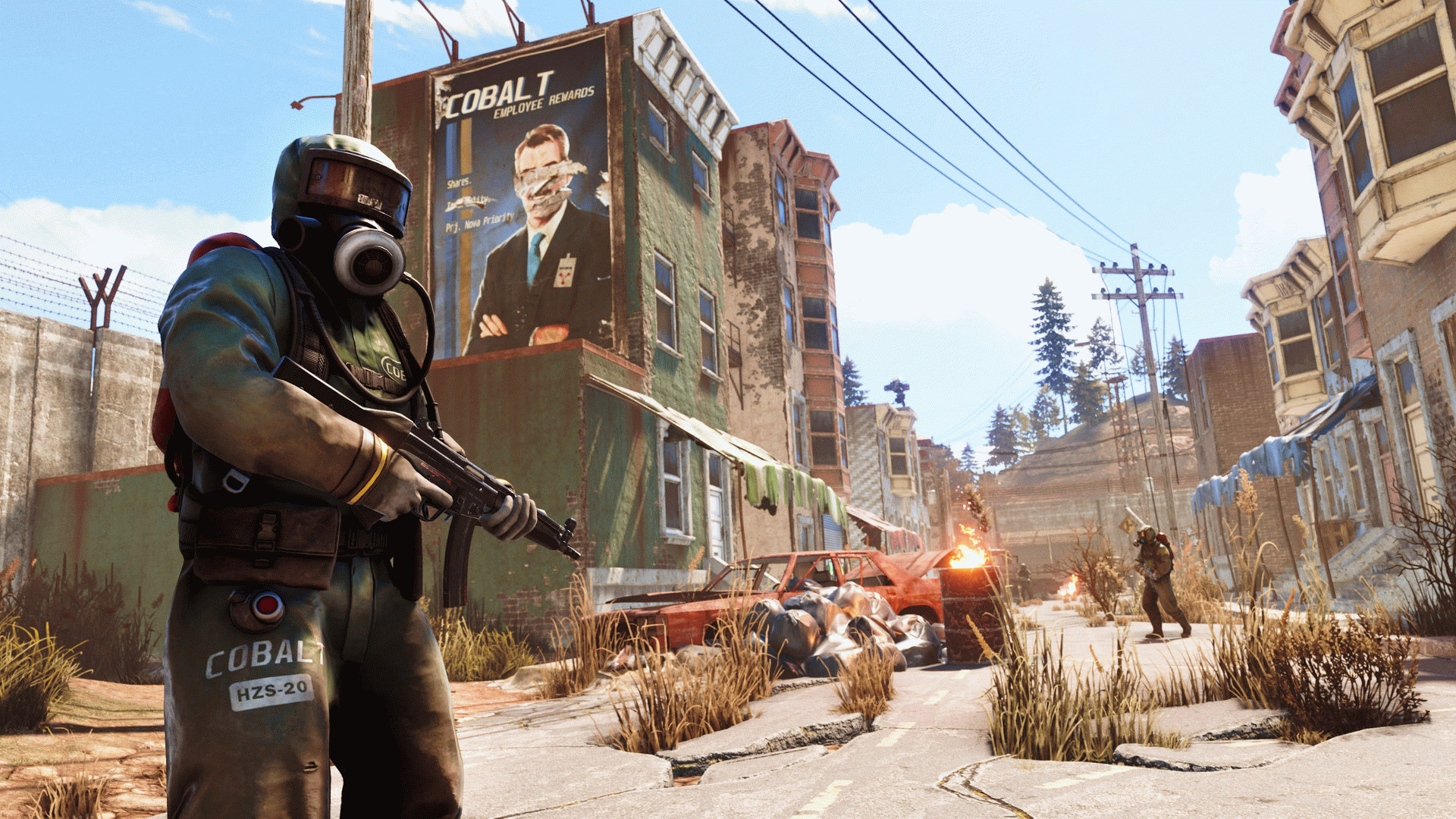 Консольные команды Rust: человек в маске с оружием на пустынной улице