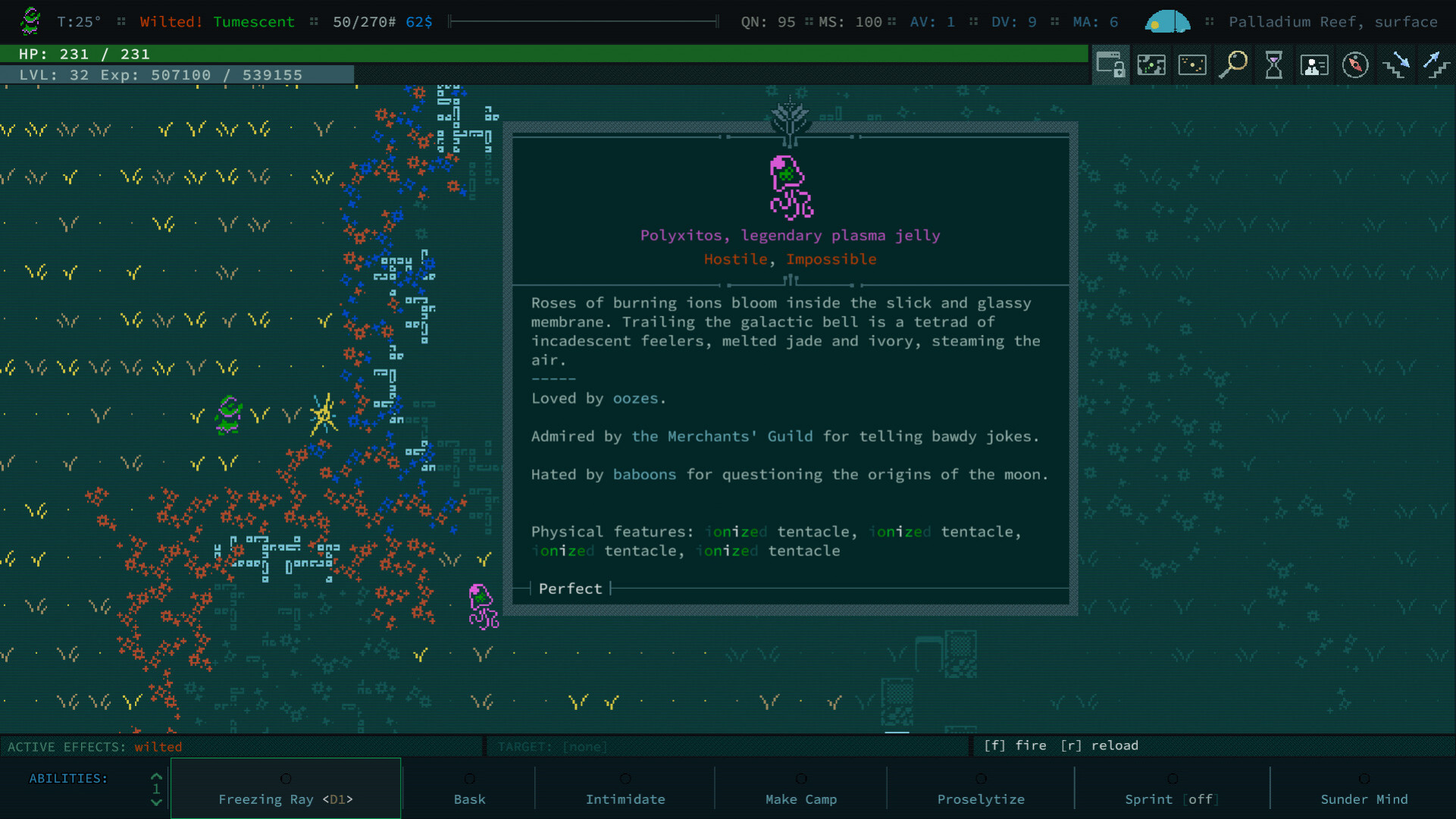 Polyxitos, легендарное плазменное желе из Caves of Qud с россыпью занятного флейвор‑текста.
