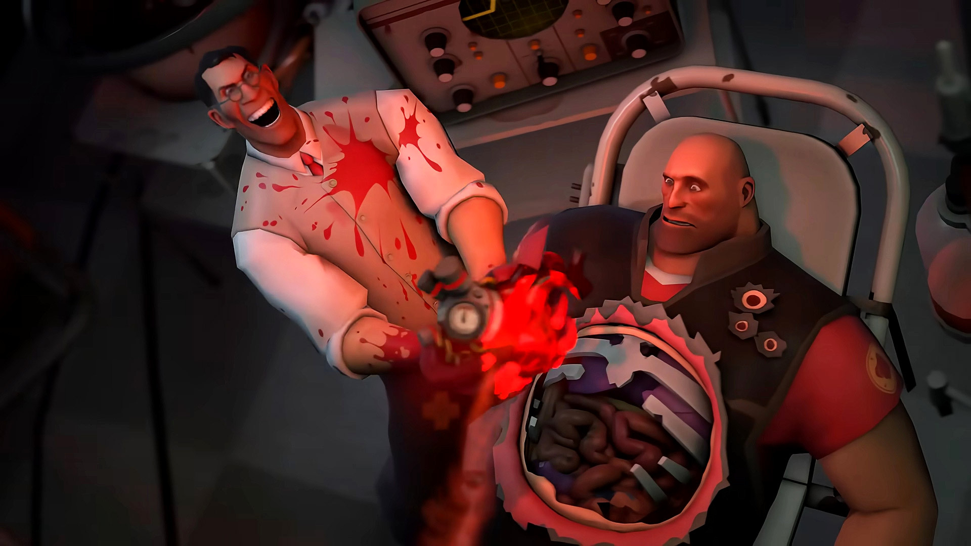 Медик из Team Fortress 2 оперирует Heavy