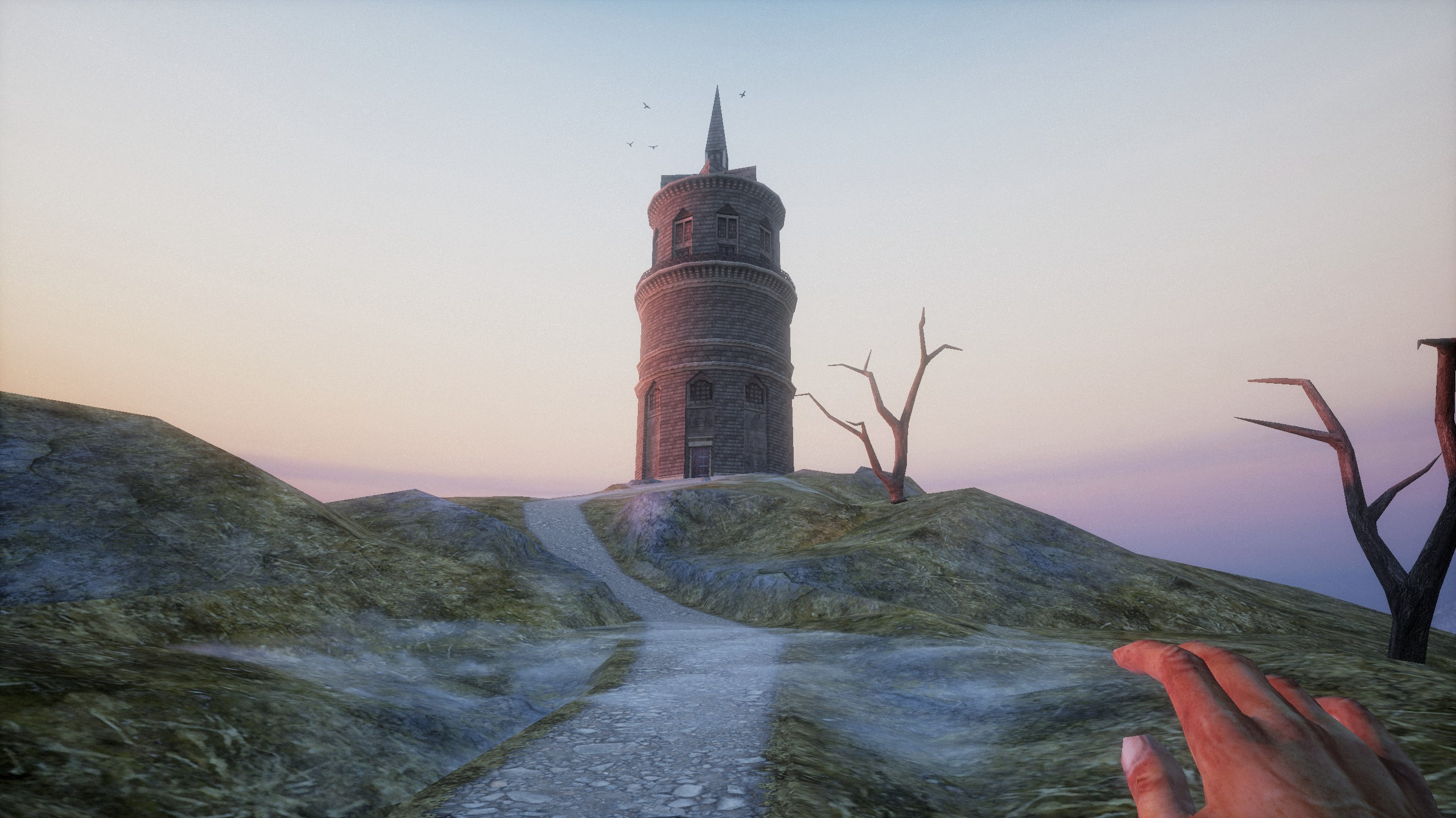 вид на башню на безлюдном склоне