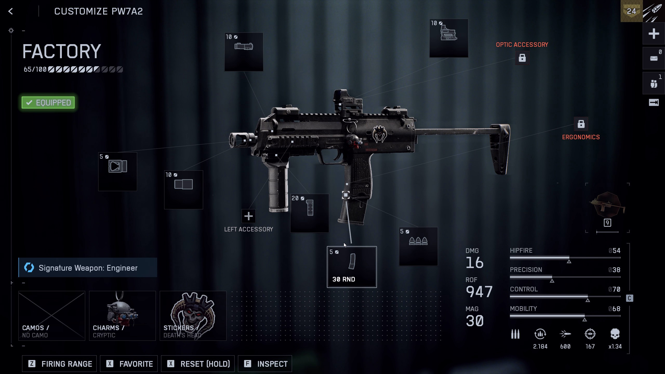 Сборка PW7A2 в Battlefield 6: вариант PW7A2 на экране настройки класса с установленными модификациями.