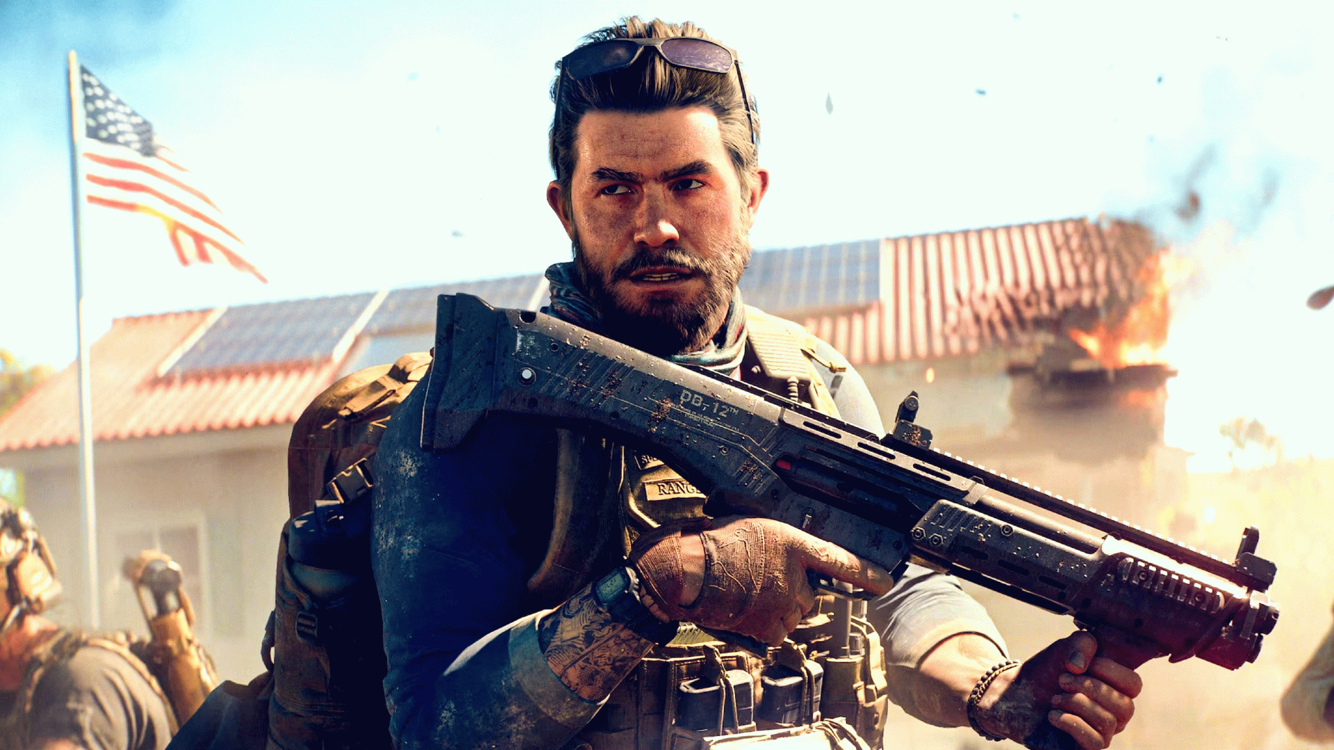 Battlefield 6: солдат с оружием и солнечными очками на голове