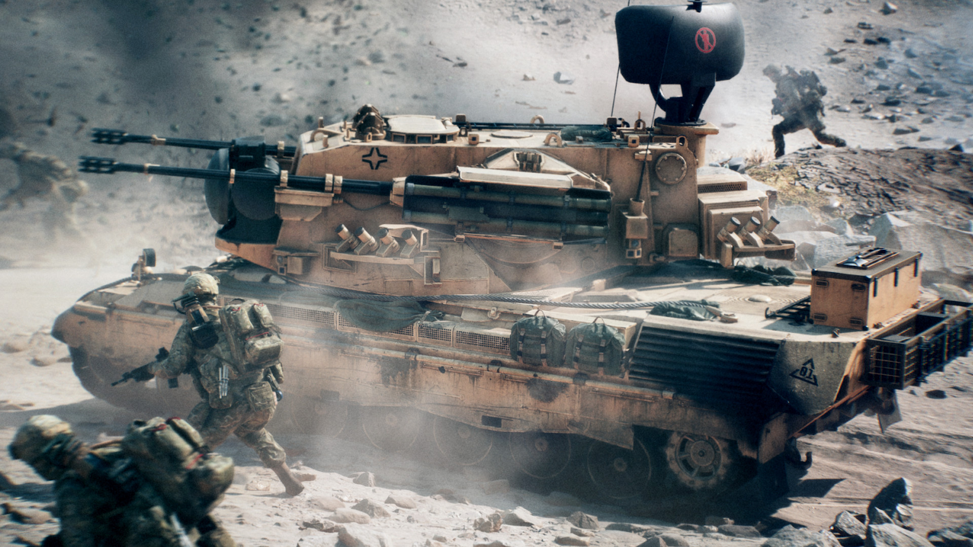 Переработка техники в Battlefield 6 Season 3 – пехота заходит танку во фланг.