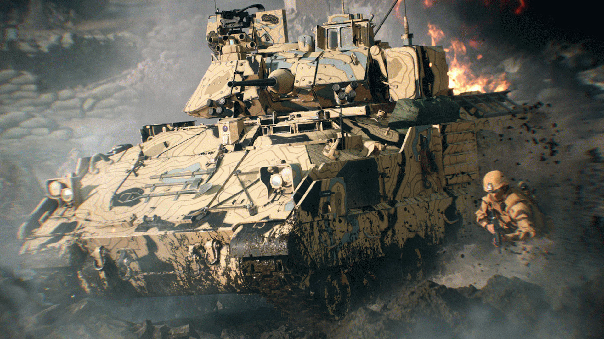 Изменения урона по технике и ослабление ремонта в Battlefield 6 Season 3 – тяжёлый танк идёт рядом с пехотой.