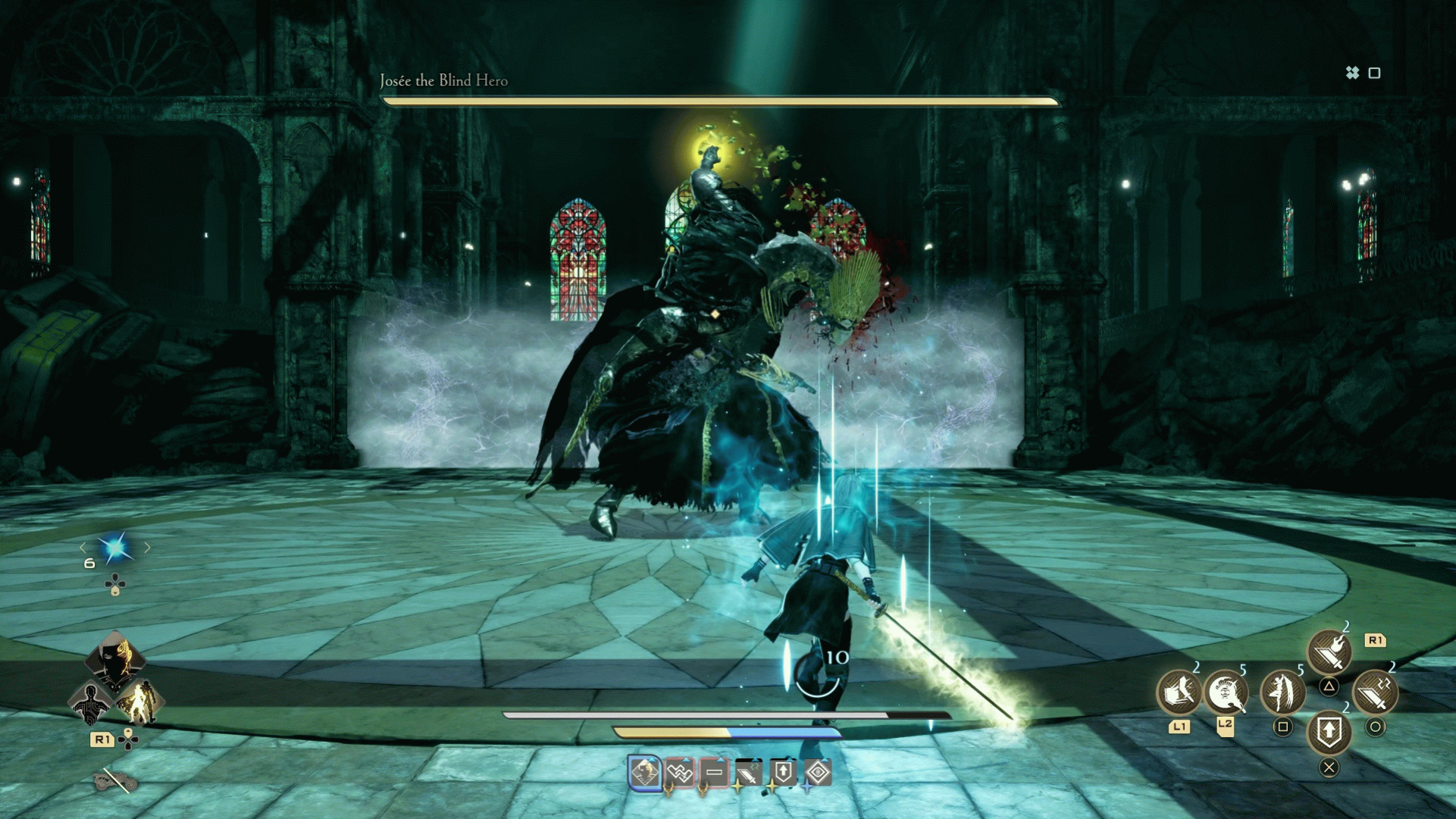 Code Vein 2 Жозе: персонаж уклоняется, пока Жозе поднимает руку для атаки.