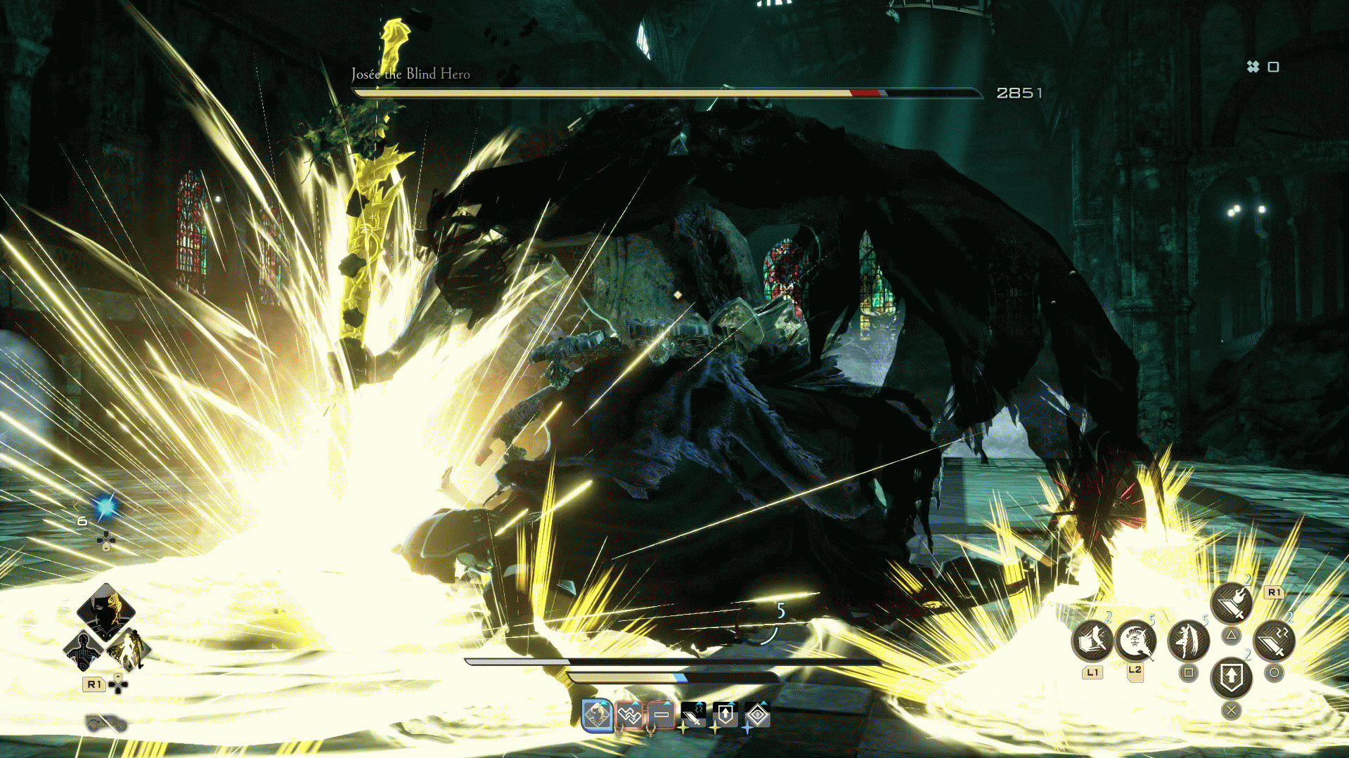 Code Vein 2 Жозе: персонаж уклоняется, пока Жозе атакует и создаёт две огромные вспышки-взрыва.