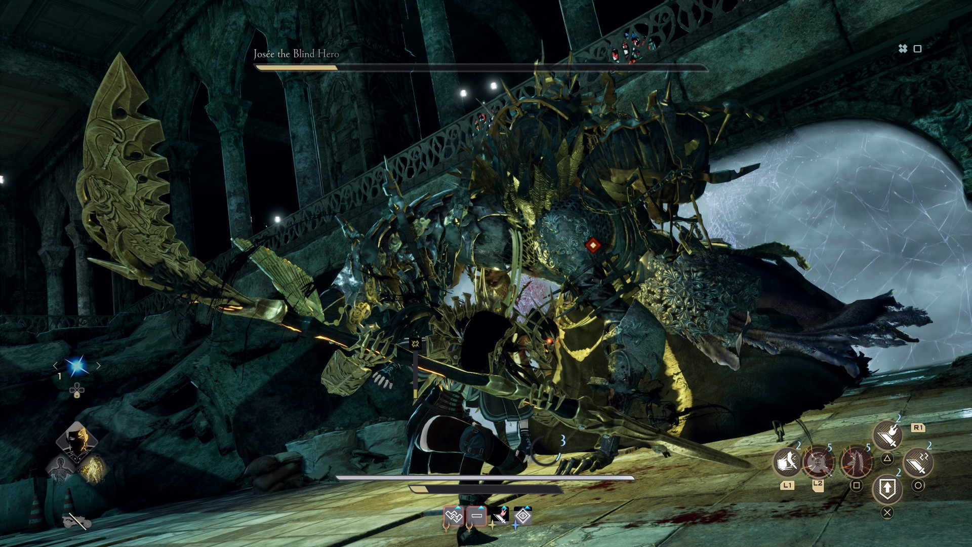 Code Vein 2 Жозе: персонаж готовится атаковать оглушённую Жозе.