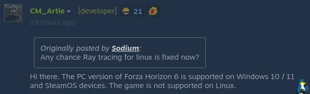 Сообщение в Steam о поддержке SteamOS, но не Linux