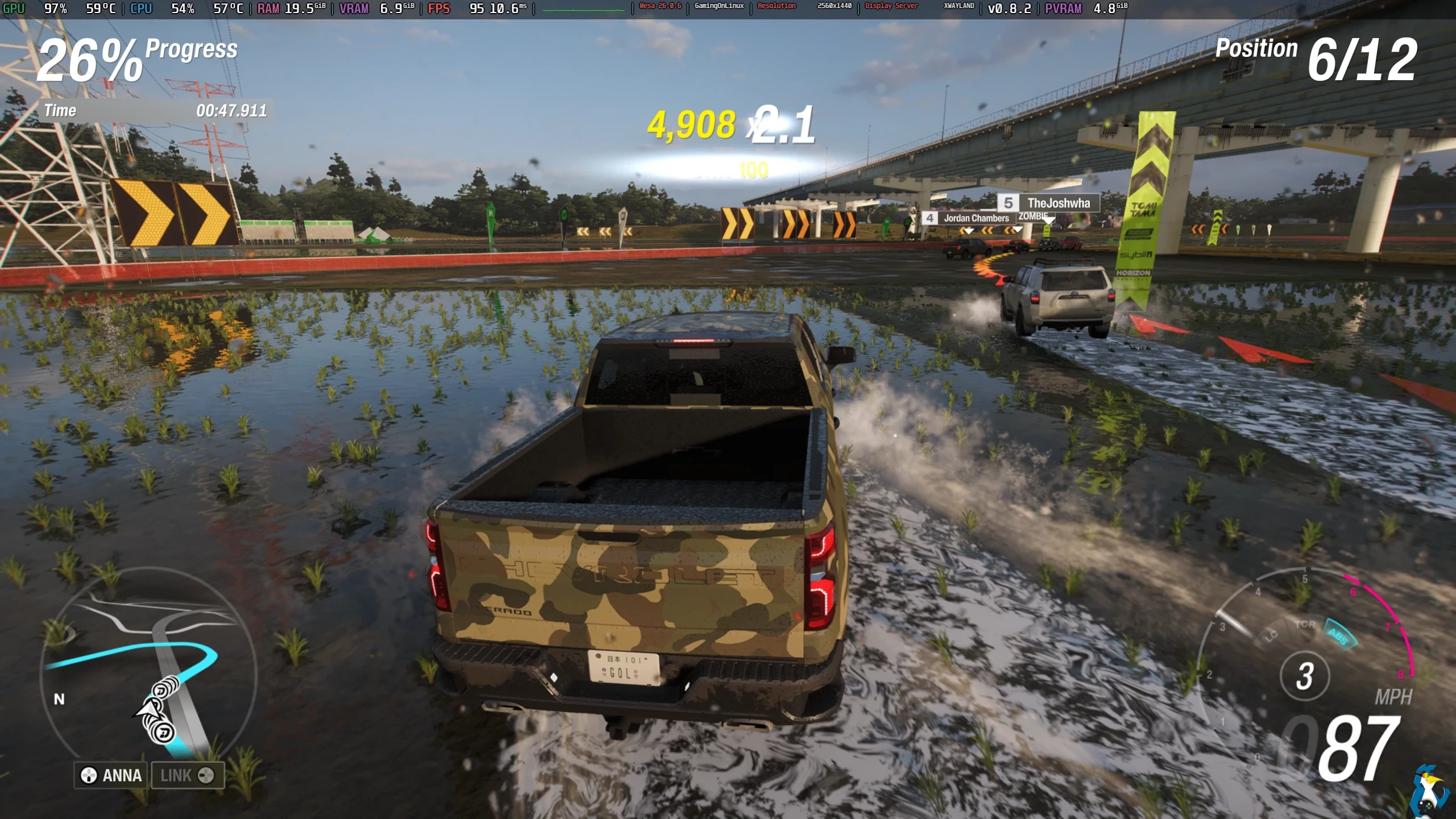 Вид Forza Horizon 6 на Fedora KDE