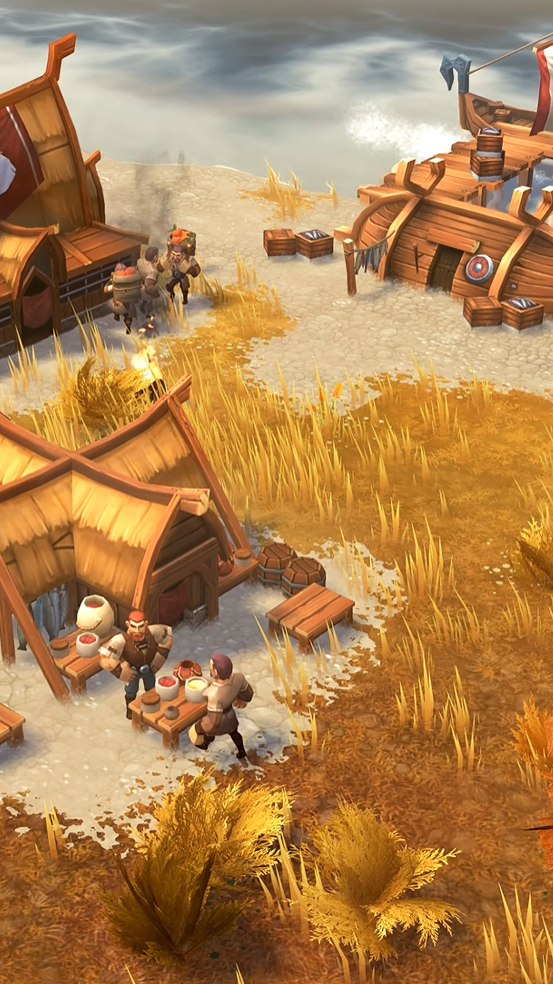 Поселение викингов обустраивается на туманном пляже