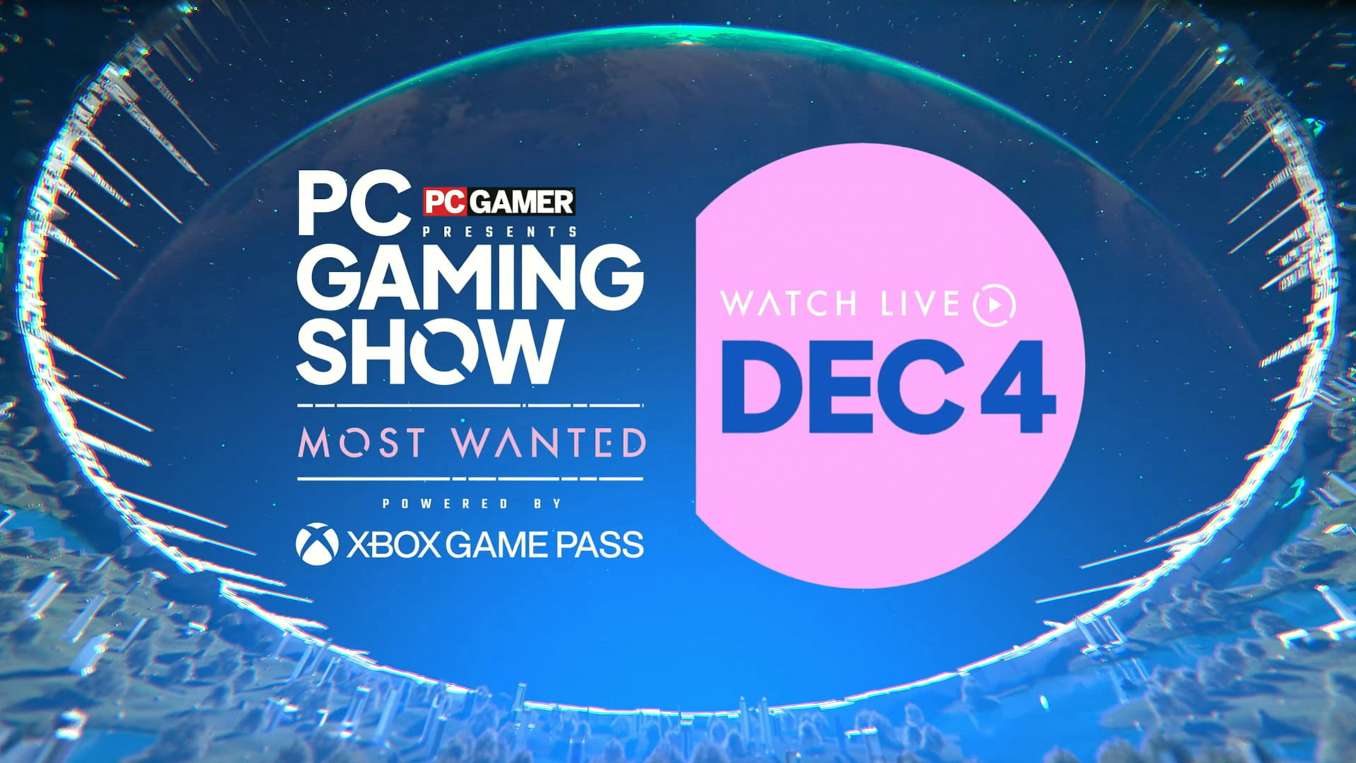 Логотип PC Gaming Show: Most Wanted 2025 с YouTube-канала: на календаре выделено 4 декабря, внизу — логотип "powered by Xbox Game Pass"