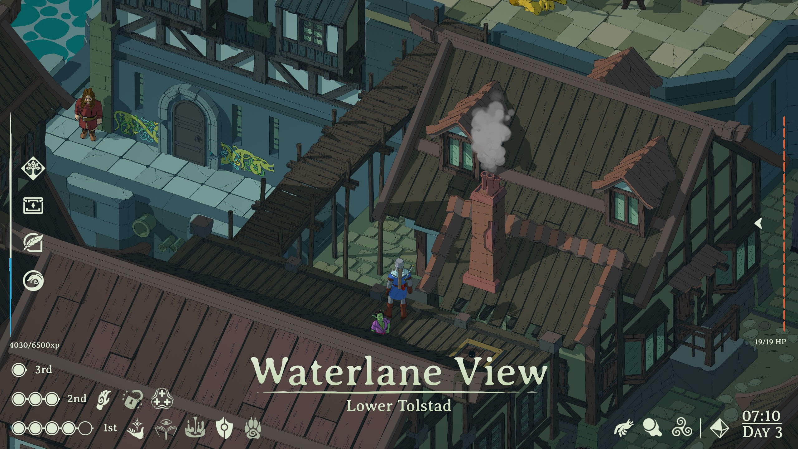Персонаж на крыше, титр "Waterlane View, Lower Tolstad" в Esoteric Ebb