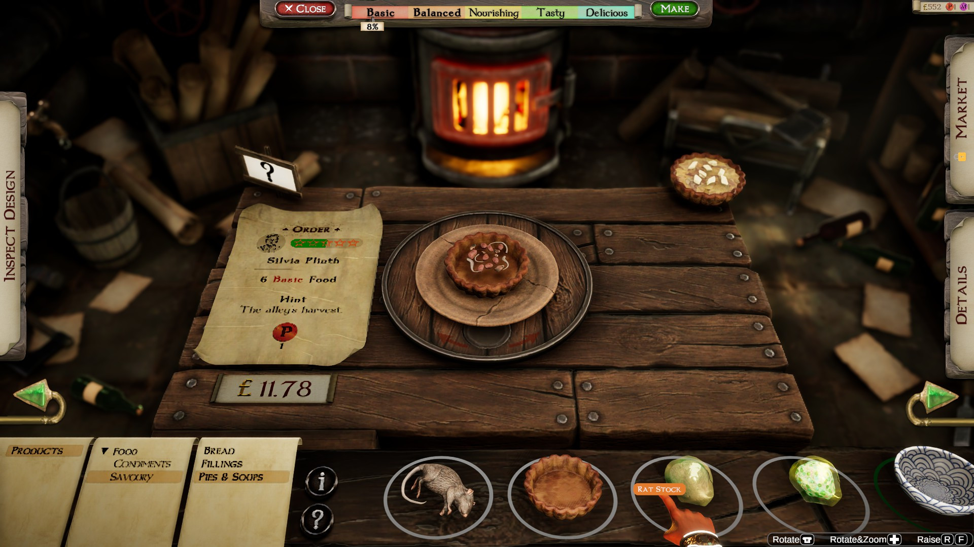 Интерфейс приготовления сэндвичей в Masters of Albion