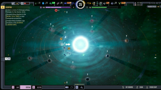 Star Trek Voyager Across the Unknown: крупный фрагмент галактики с голубой звездой в центре.