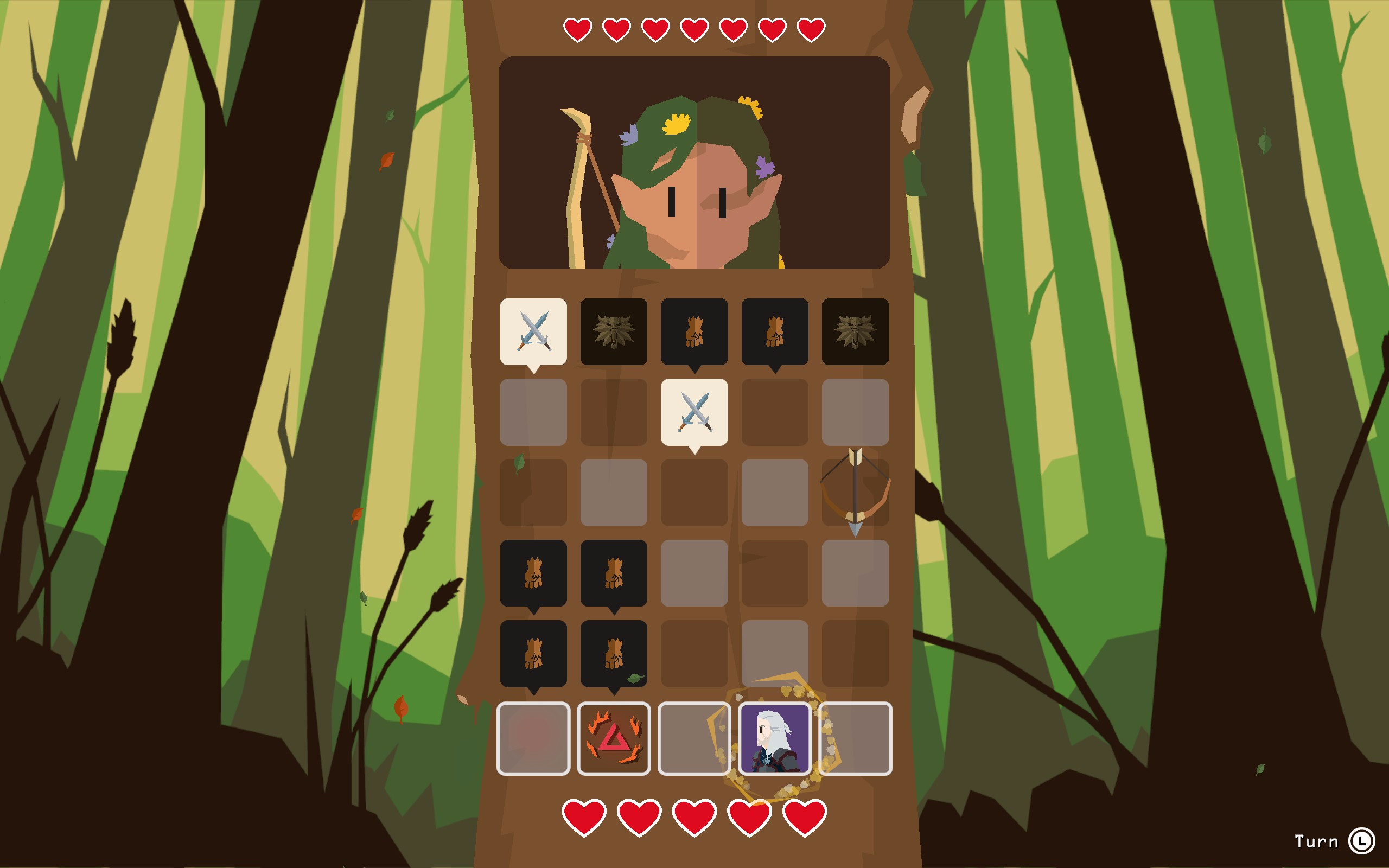 Иконка Геральта уворачивается от атак, которые на него сбрасывает дриада