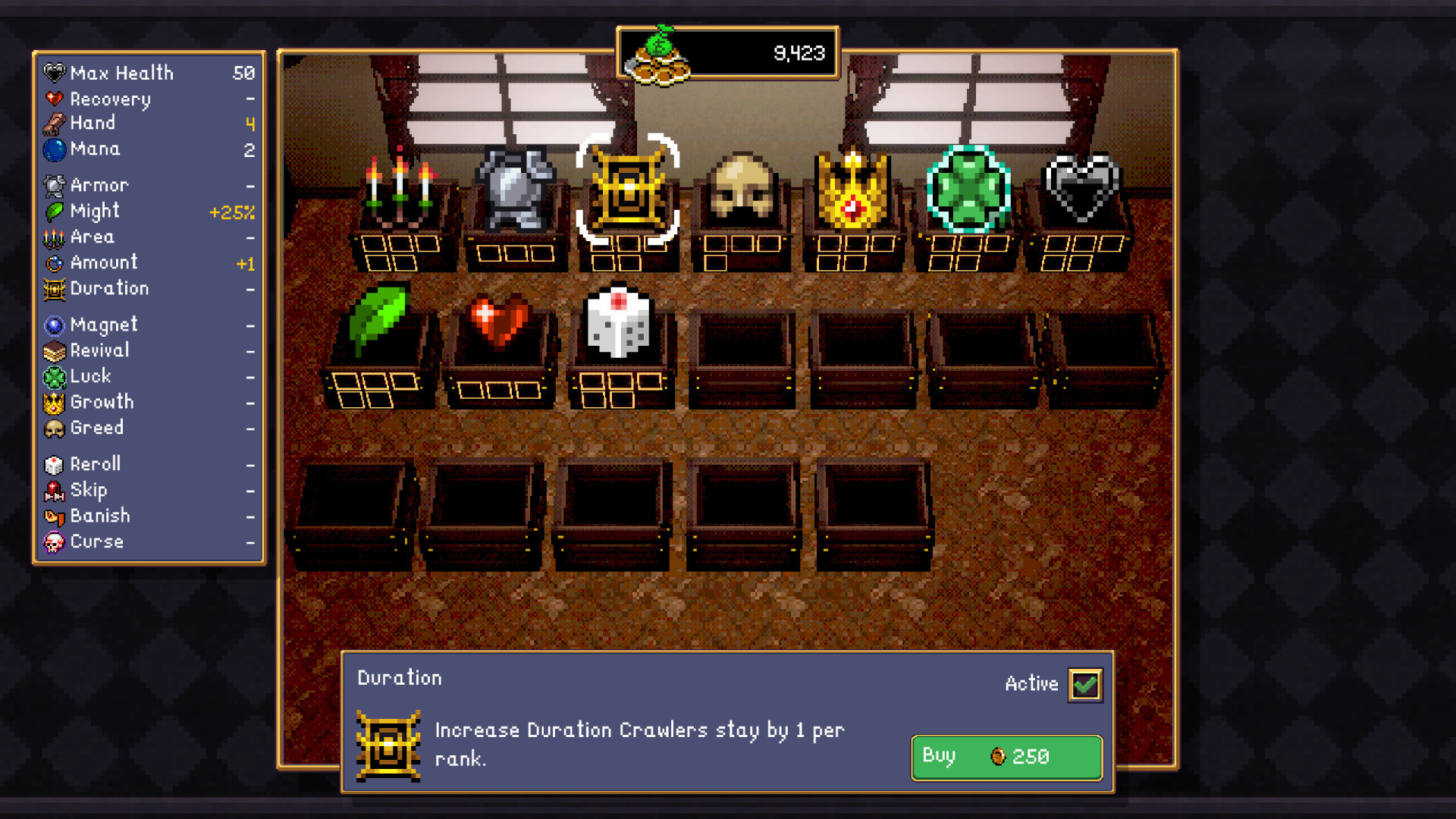 Vampire Crawlers, усиления «Сила» и «Удача»