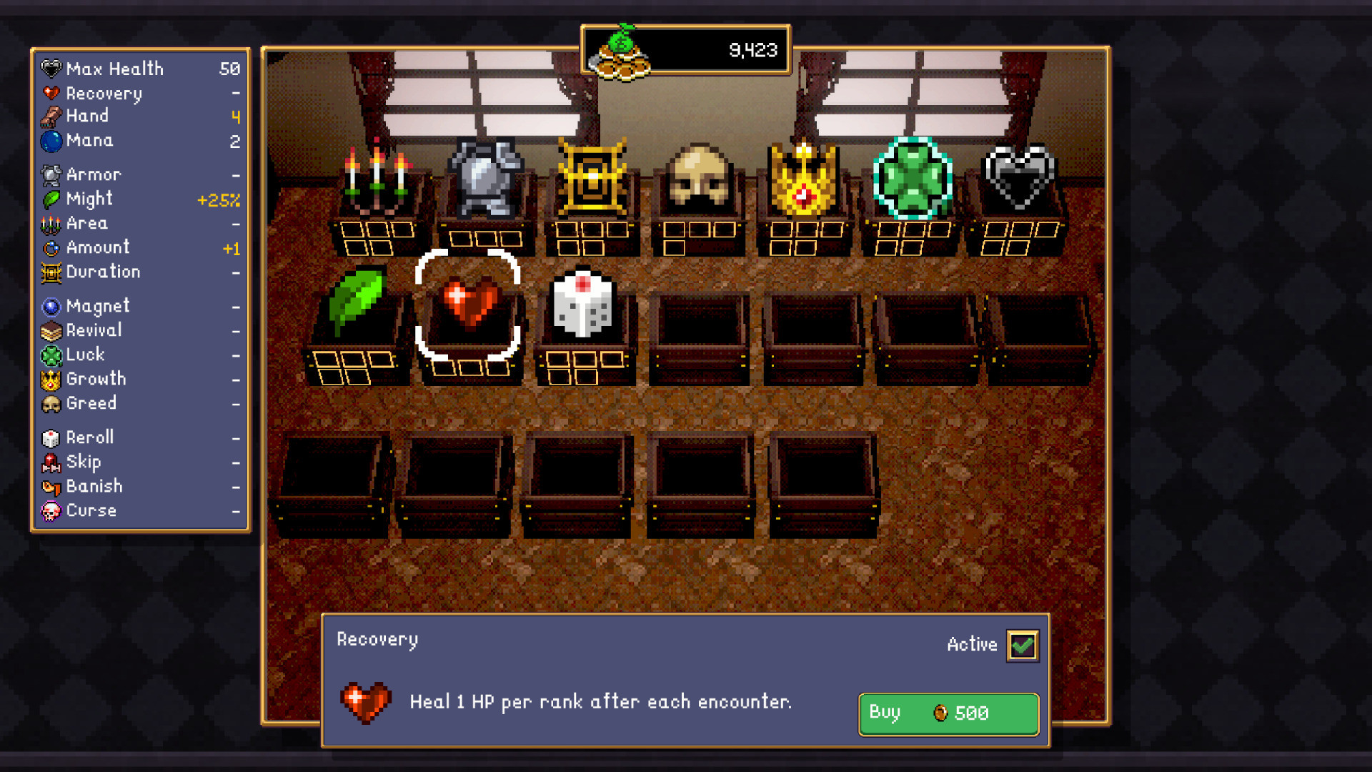 Vampire Crawlers, усиление «Переброс» в магазине